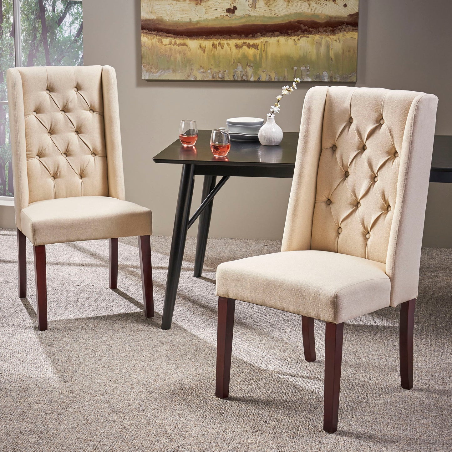 Sophisticated Tufted Dining Chair With High Back Design Noble House