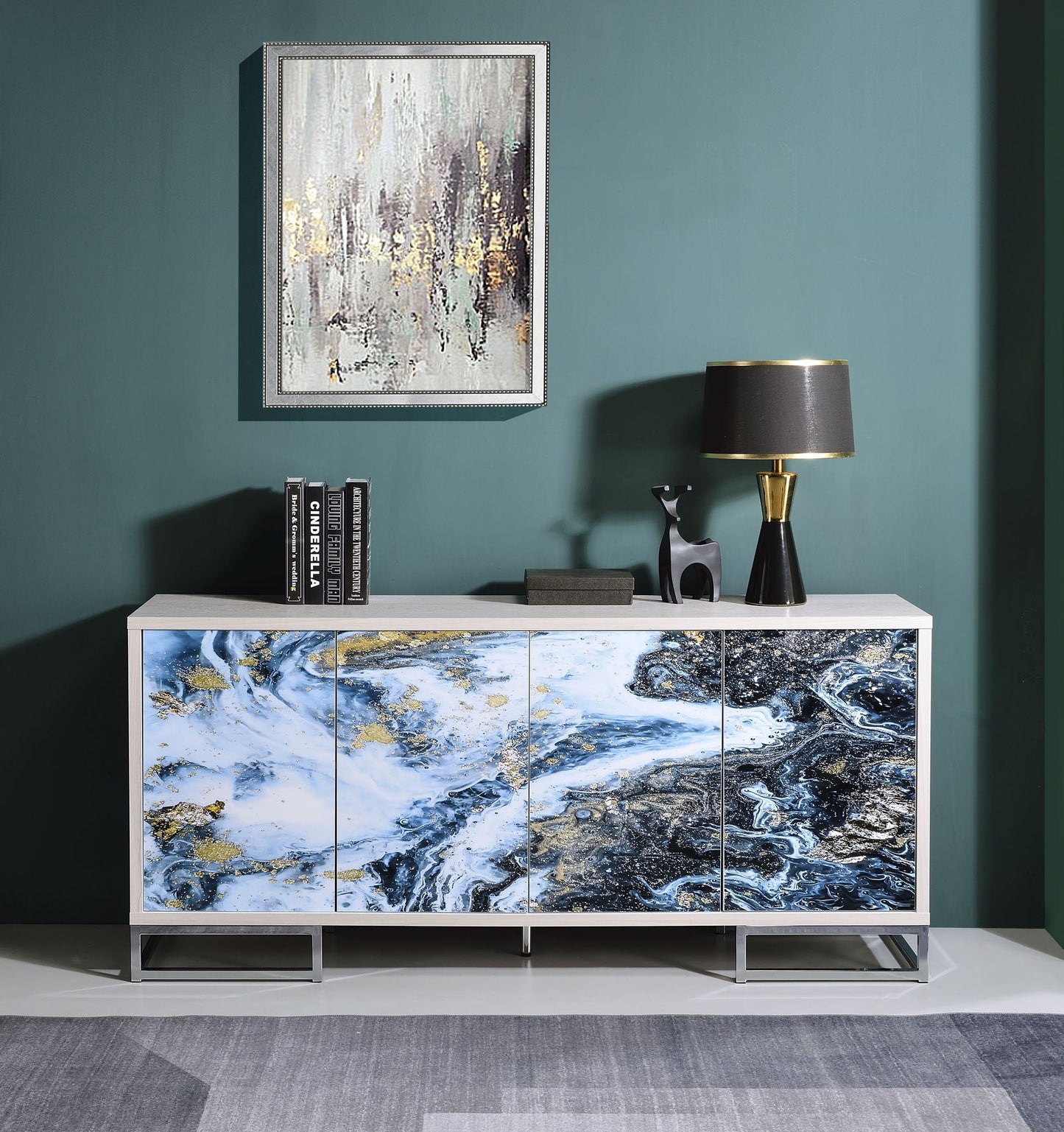 Liam - Marble Paint Console Cabinet - Multi Acme