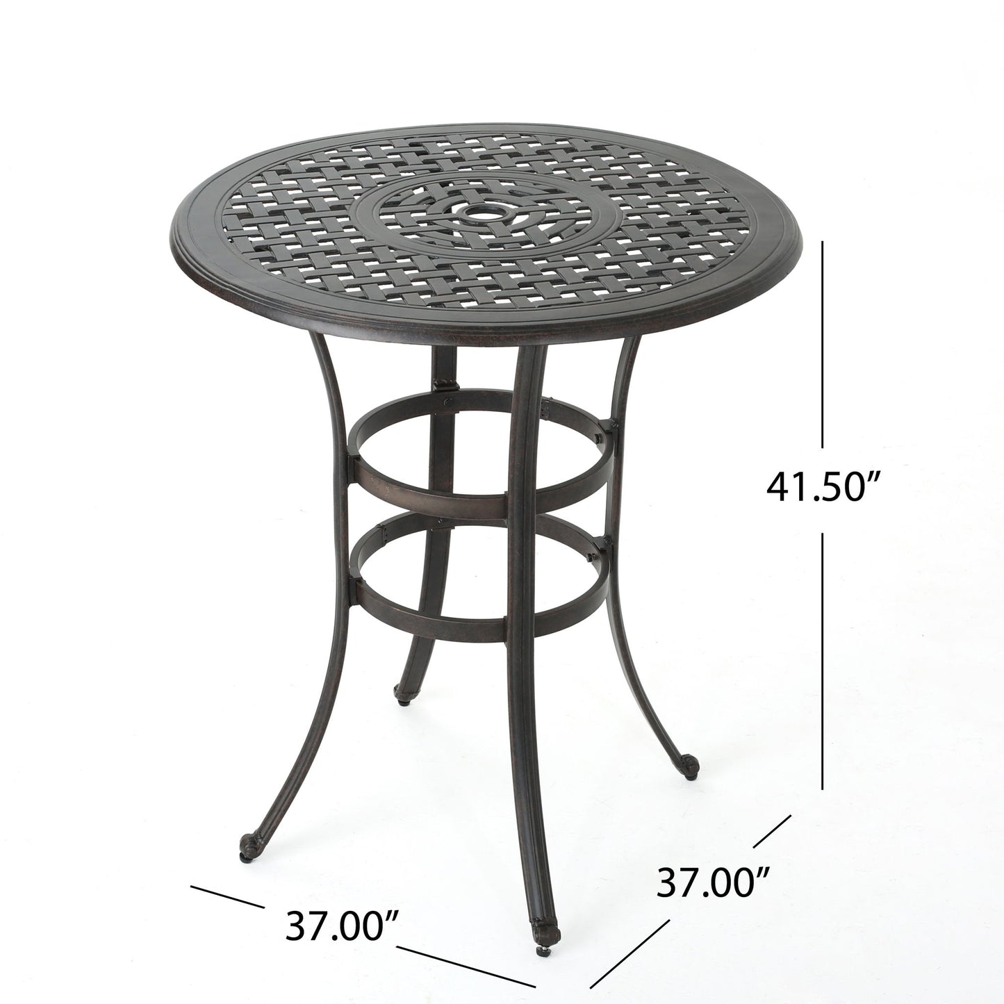 Traditional Style Cast Aluminum Bar Table With Lattice Design And Umbrella Holder - Bronze Noble House