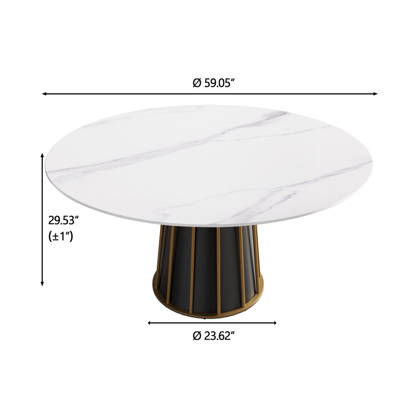 59.05" Modern Artificial Stone Round Panel Metal Iron Base Dining Table, Can Accommodate 8 People, (Not Including Chairs) - White / Black Home Essentials