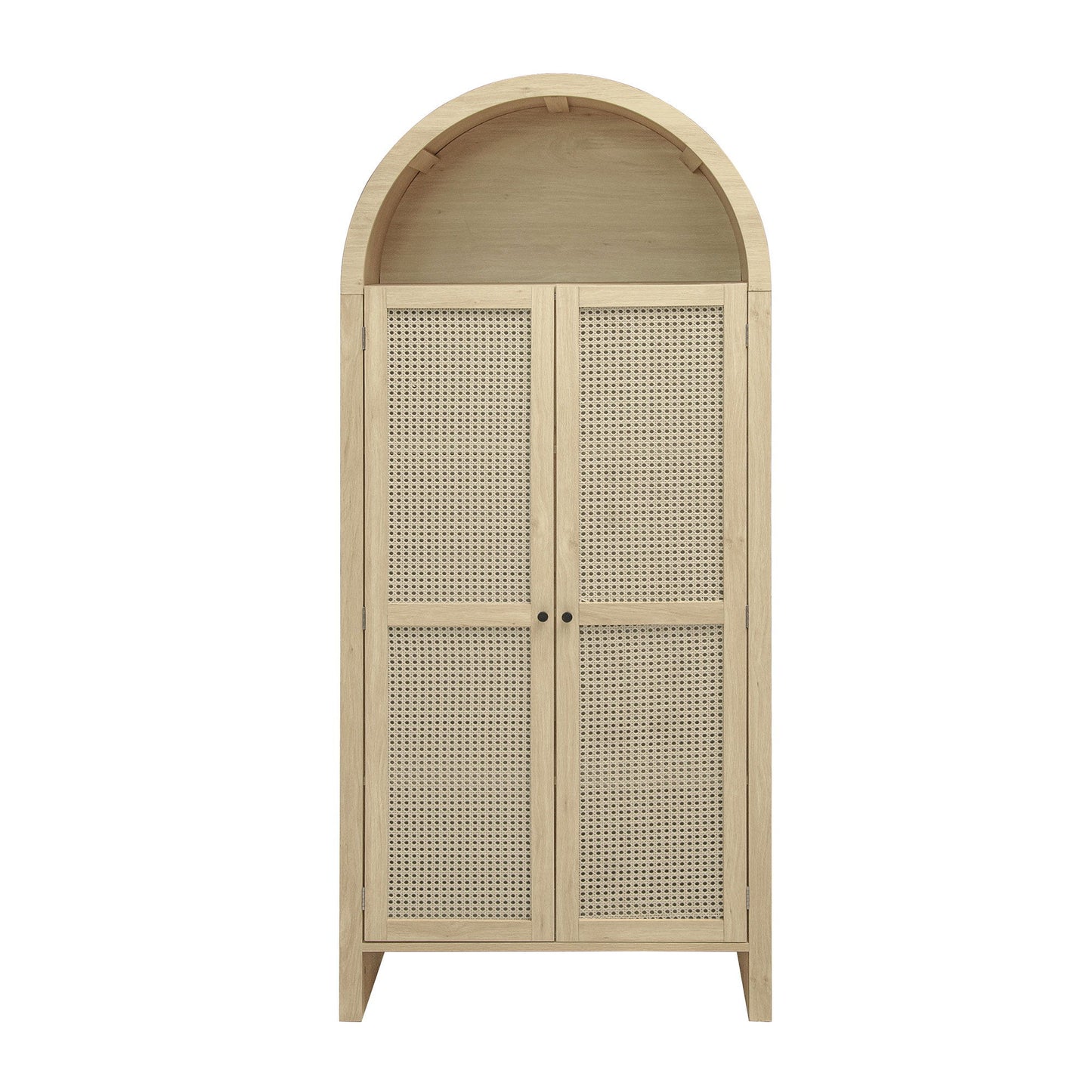 Tall Arched Kitchen Pantry, Arched Storage Display Cabinet With 2 Drawers & Adjustable Shelves, Rattan Door Versatile Storage Cabinet For Kitchen, Dining Room - Natural Home Essentials
