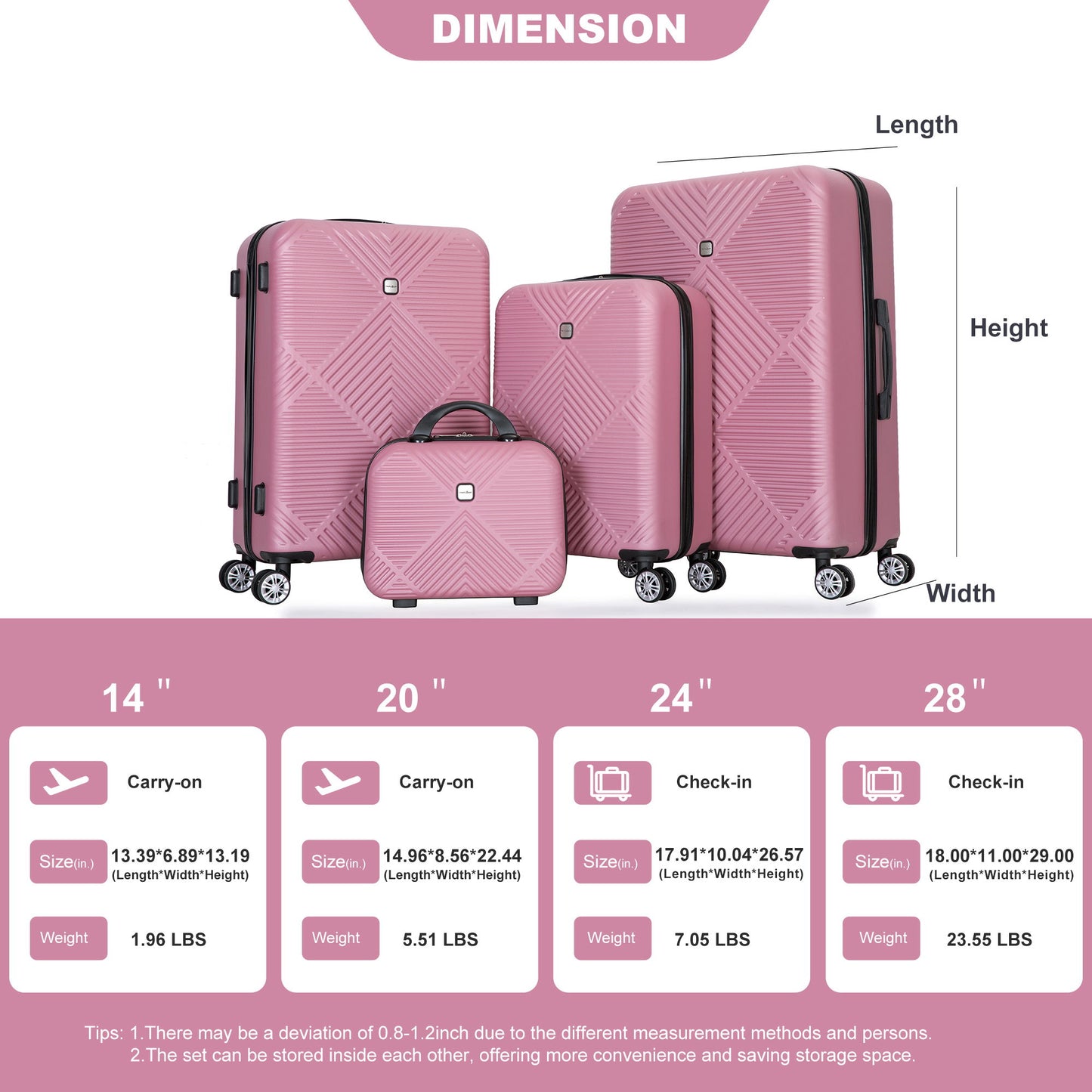 4 Piece Lightweight Suitcase, Makeup Box, Aircraft Wheels Daily Nest