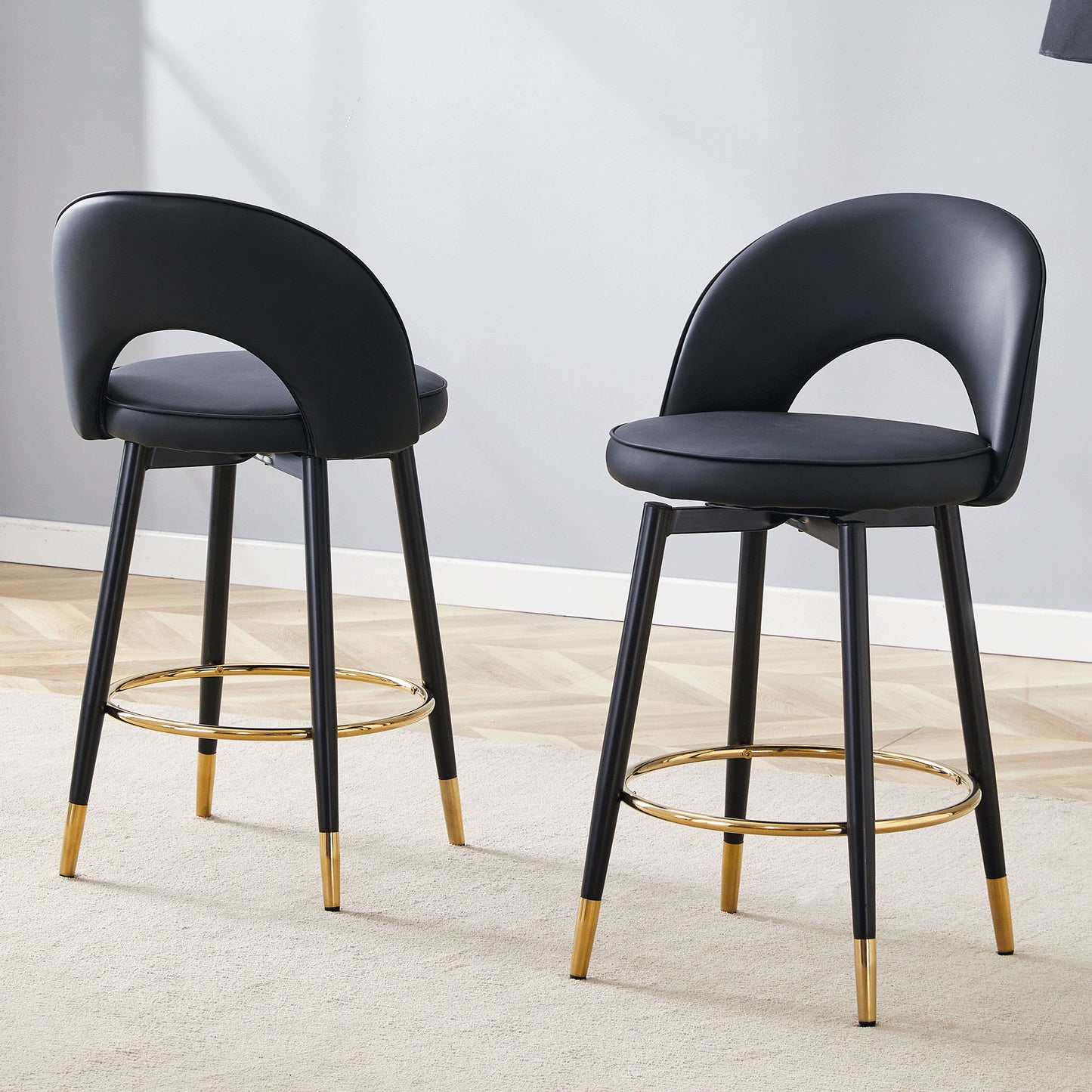 Modern Upholstered 360° Rotatable Bar Chair With Metal Legs For Dining Room (Set of 2) Home Essentials