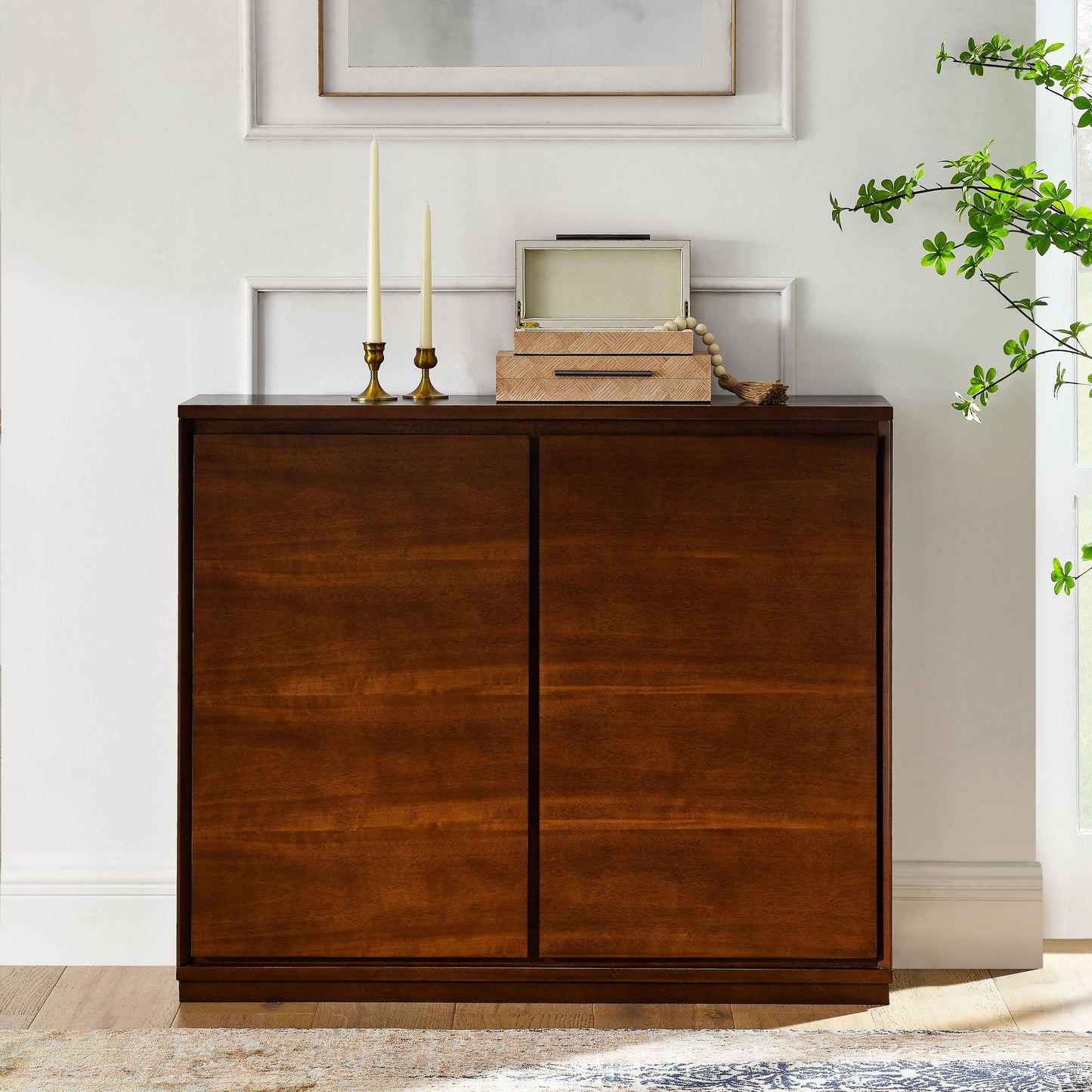 Sideboard, Buffet Cabinet With 2 Outlet Holes, Storage Cabinet For Entryway, Hallway, Living Room, Kitchen, Dining Room, Bedroom - Walnut Home Essentials