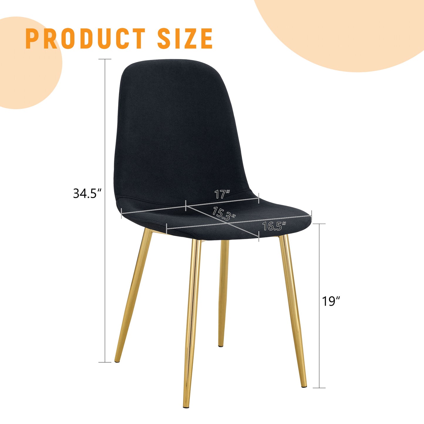 Luxury Simple Chair (Set of 4) Linen Cotton High Resilience Dining Chair With Metal en Legs - Black / Gold Home Essentials