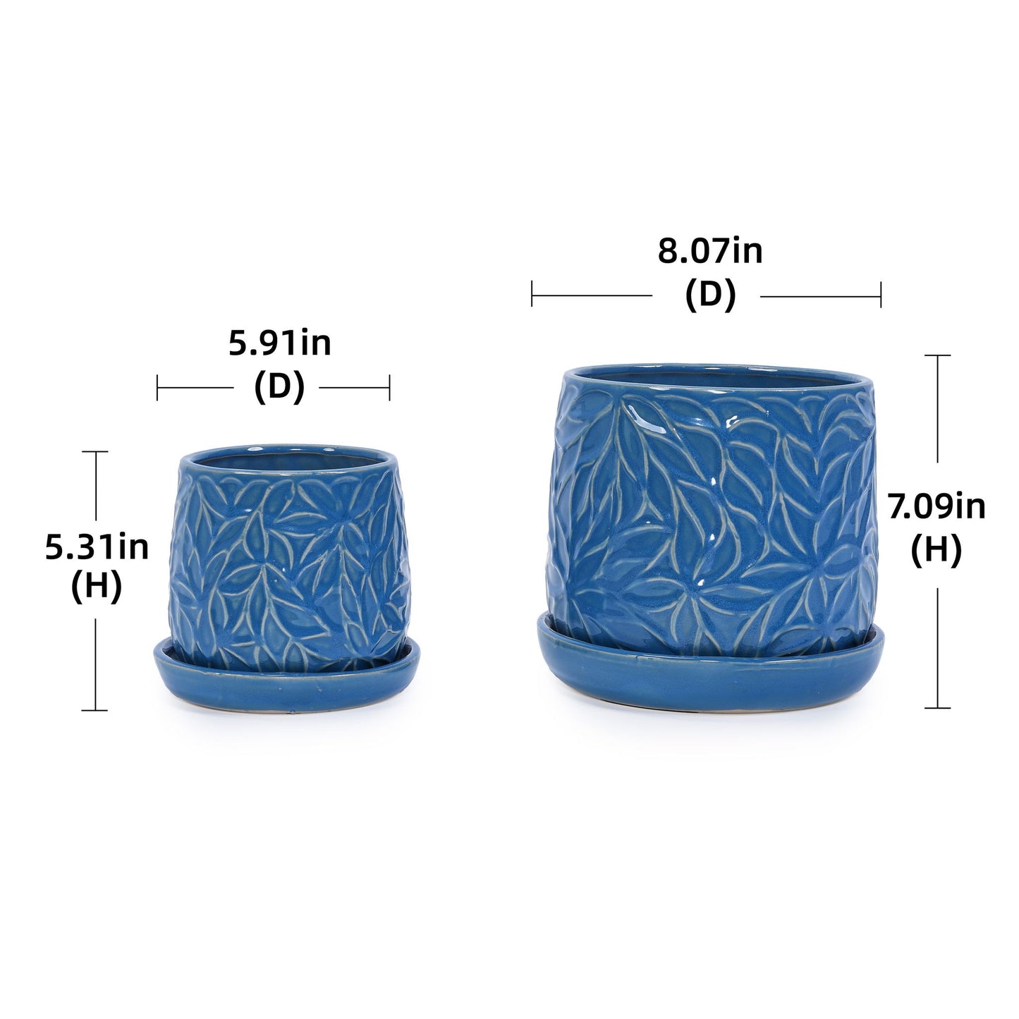 Ceramic Flowerpot, 7" Planter For Patio, Garden, Windowsill (Set of 2) - Antique Navy Blue Daily Nest