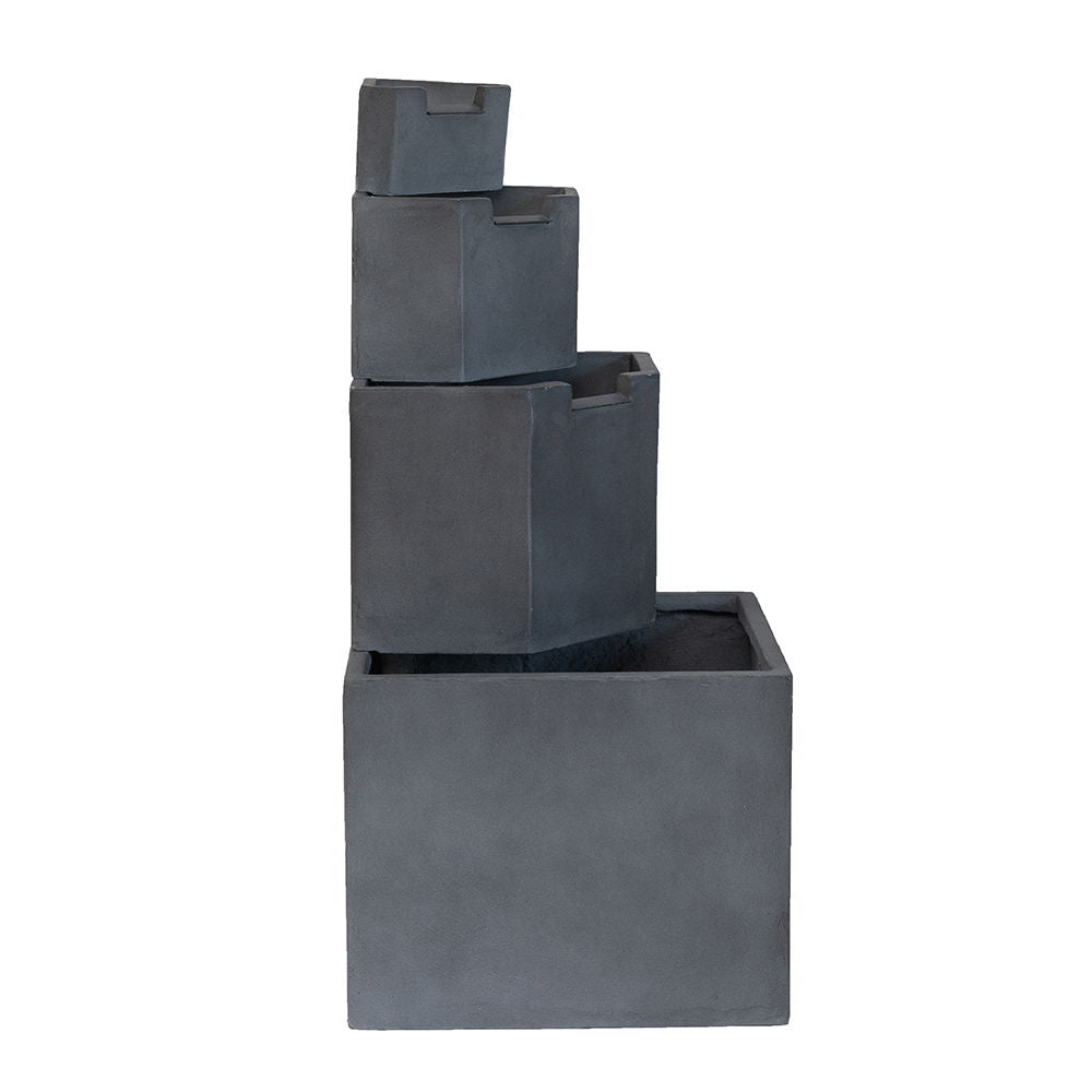 Cement 4 Tier Block Water Fountain Outdoor - Gray Daily Nest