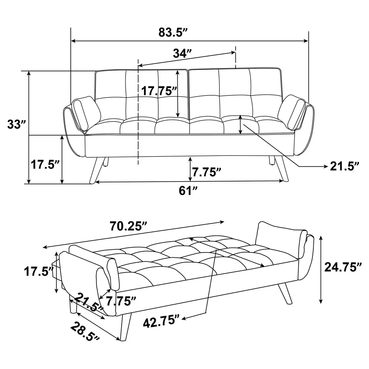Caufield - Tufted Convertible Sofa Bed Upholstered - Gray Furniture Max