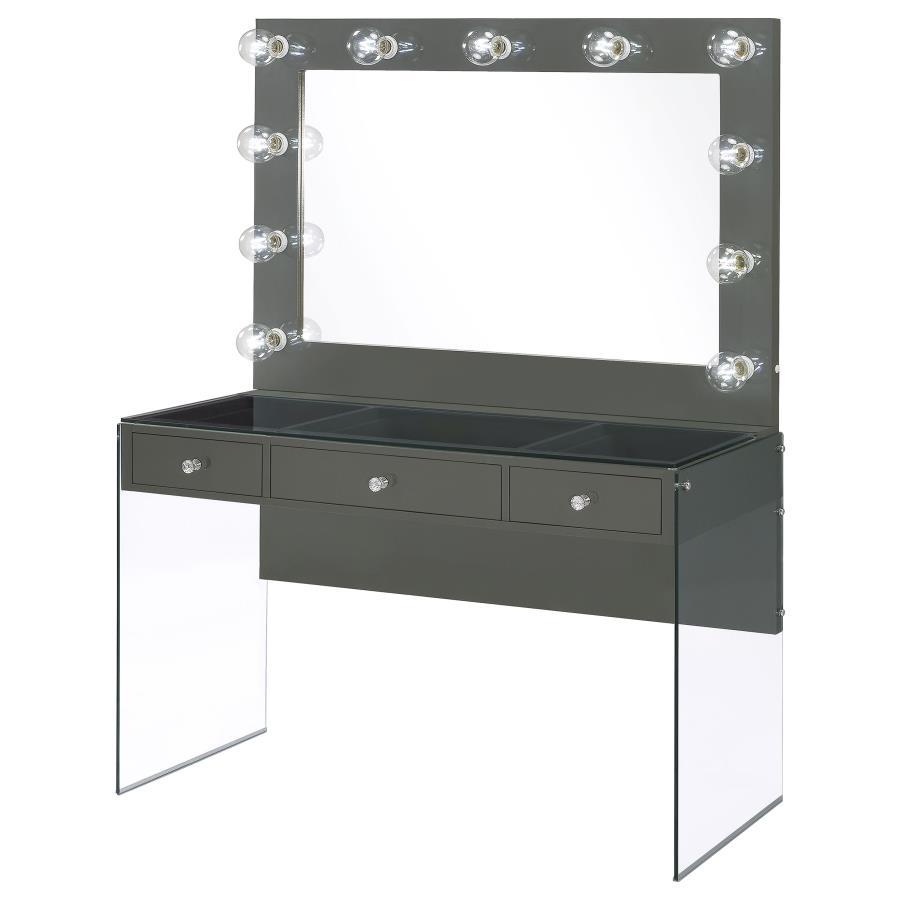 Afshan - 3-Drawer Vanity Set With Lighting - Gray High Gloss CoasterEssence