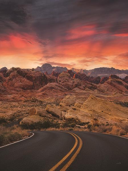 Sunset Valley Road By Martin Podt Photography (Framed Small) - Orange Classy Art