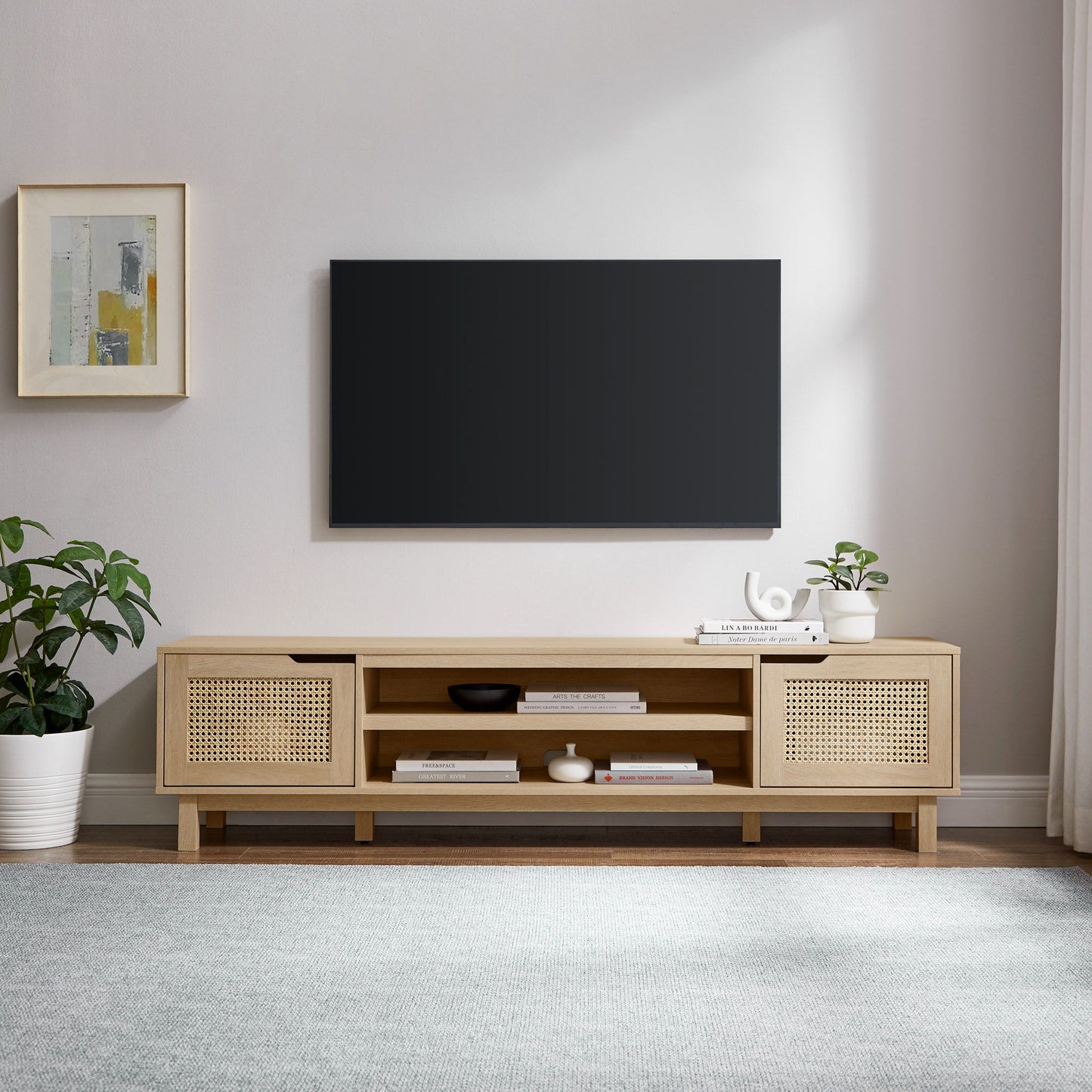 Modern Door Low TV Stand For TVs Up To 80" - Coastal Oak Walker Edison