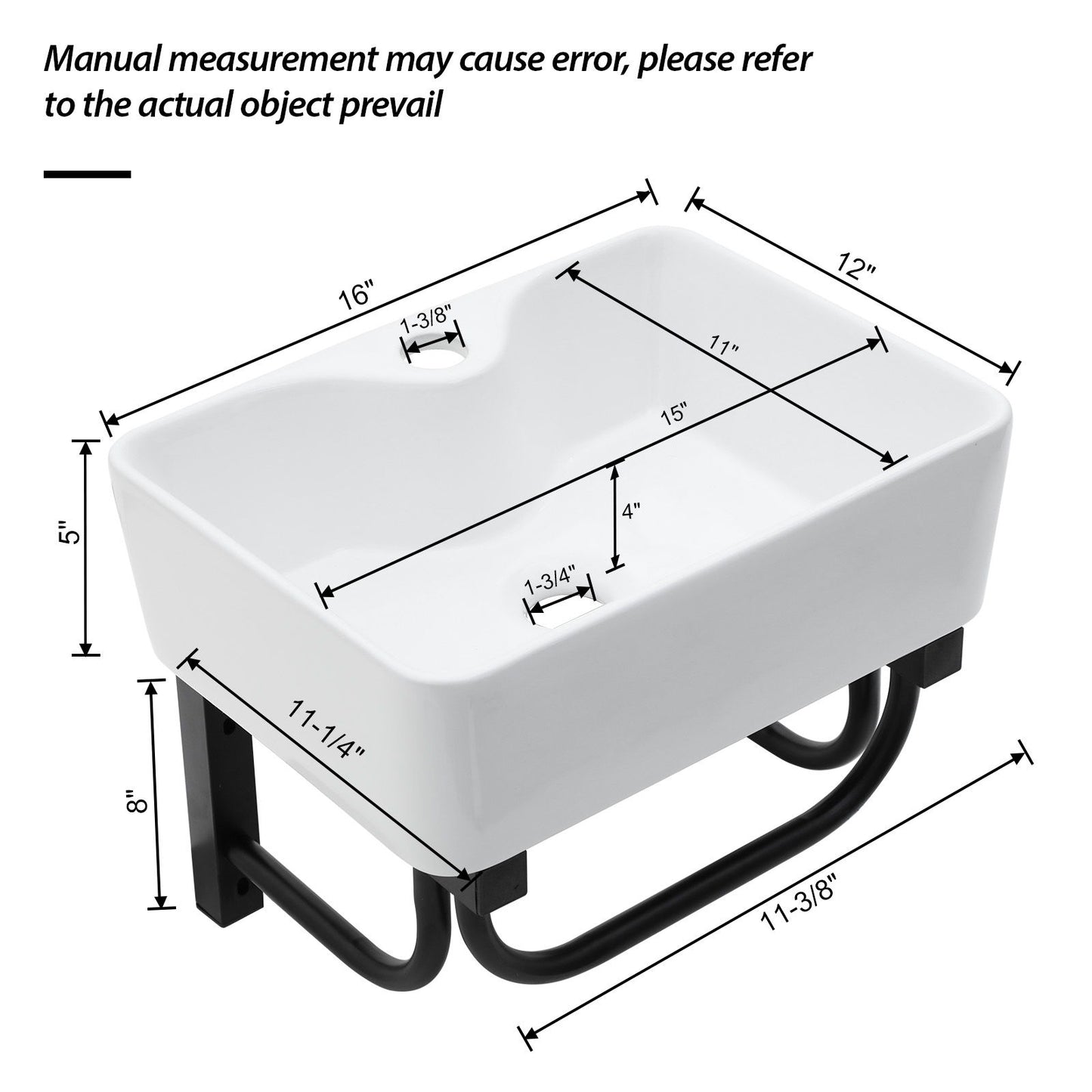 Rectangular Bathroom Sink With Towel Bar & Faucet Hole, Wall Mounted - White Home Essentials