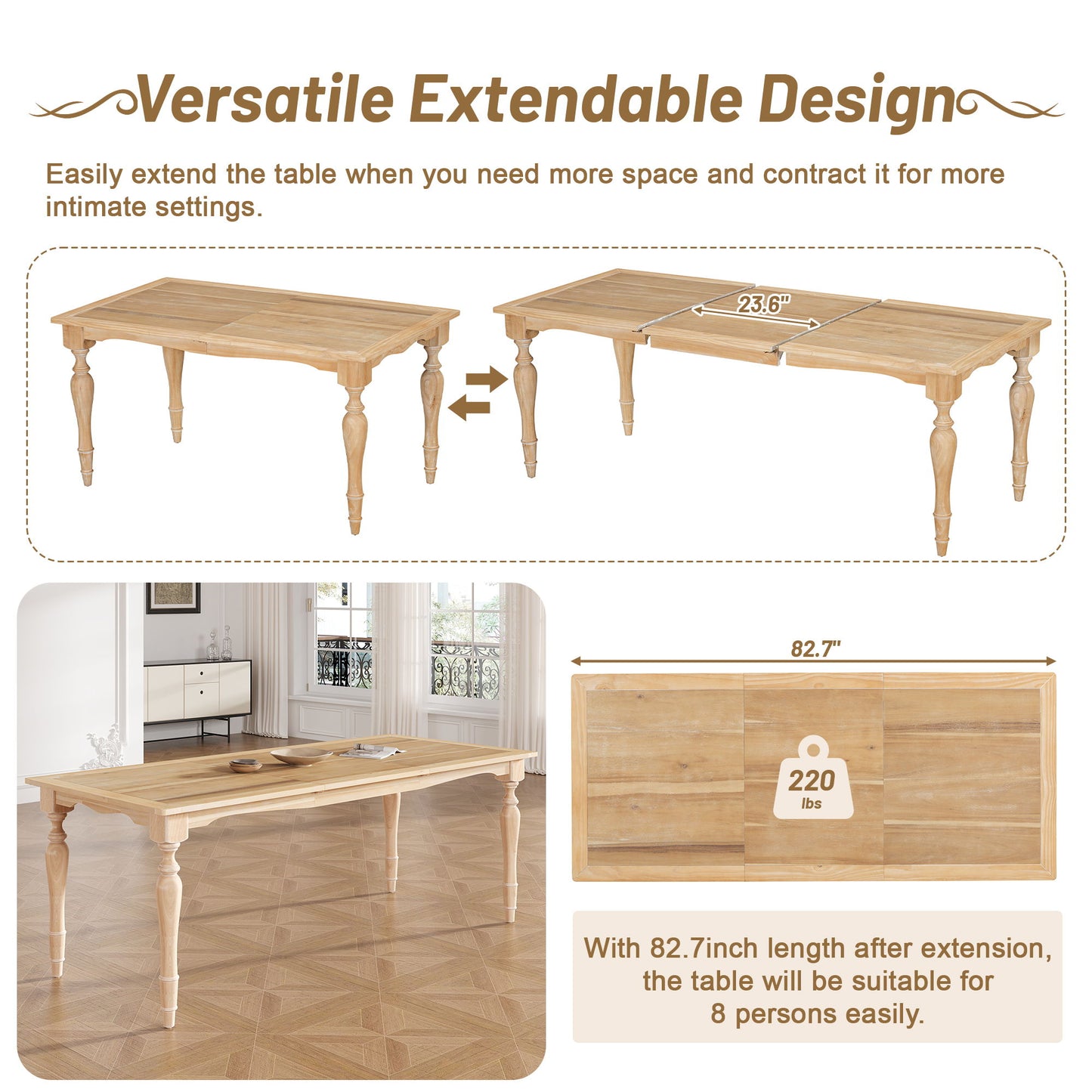 Topmax - Vintage Traditional Extendable Dining Table Set With Removable Leaf Hearth and Haven