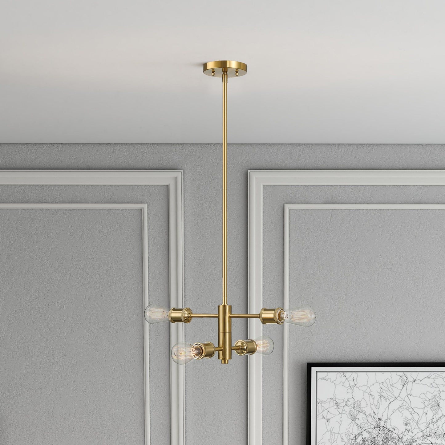Trellis - 4 Lights Modern Gold Chandelier Vintage Pendant Fixture For Living Room - Clear / Gold Ashcroft Furniture