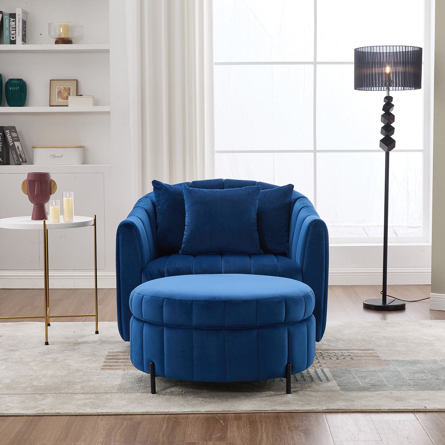 Oversized Velvet Swivel Barrel Accent Chair And Ottoman Set With Storage Home Essentials