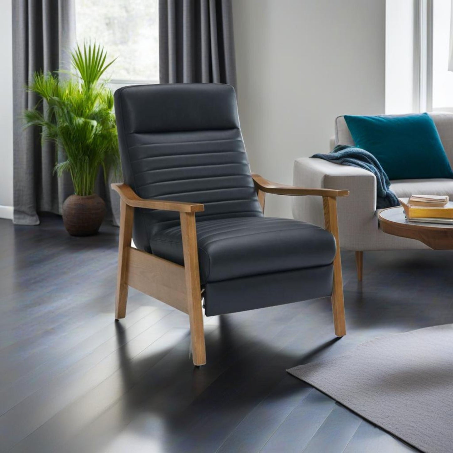 Asher - Modern Push Back Recliner With Wood Arms Home Essentials