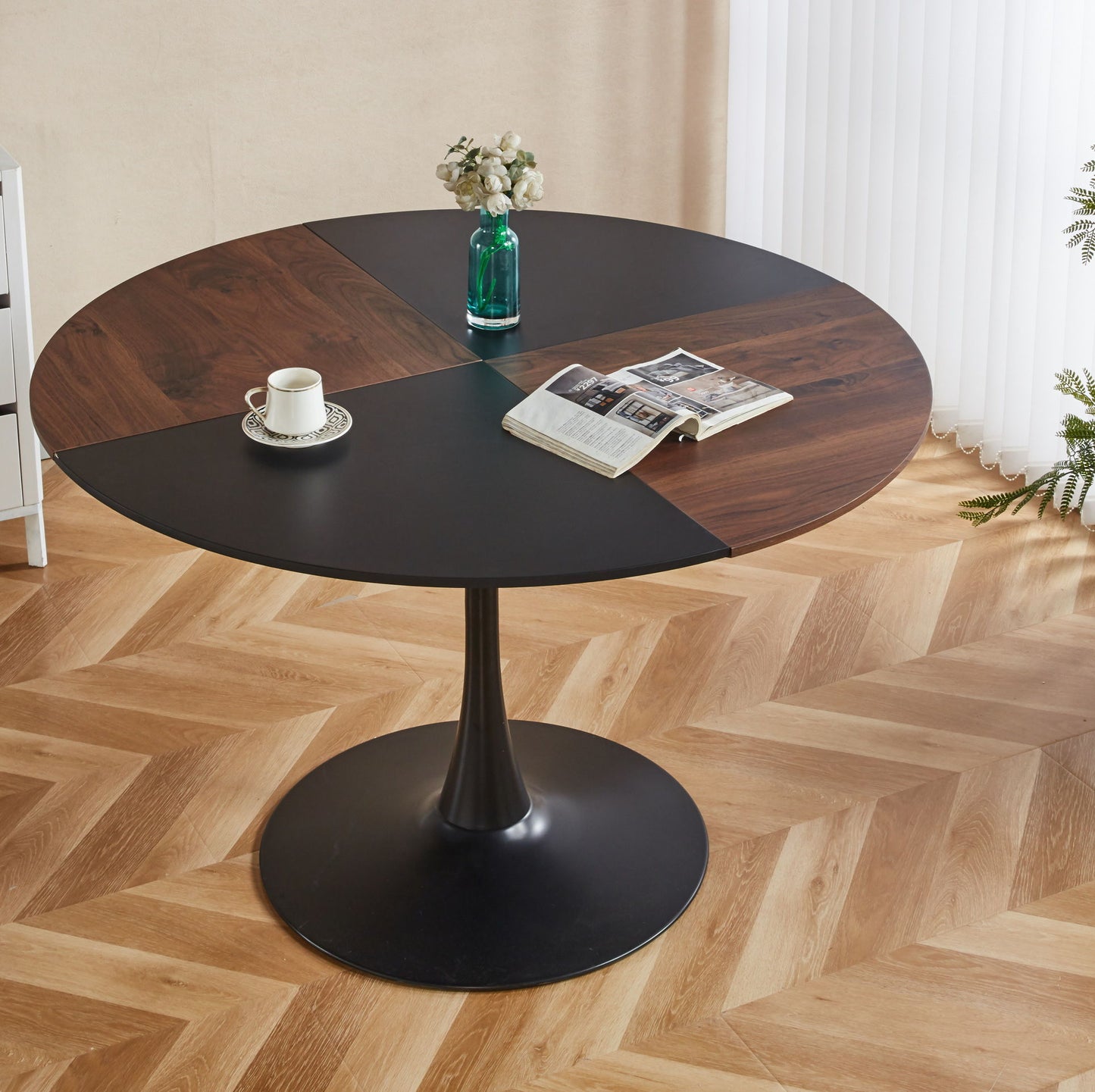 Tulip Round Dining Table, Office Table, Coffee Table - Brown Home Essentials