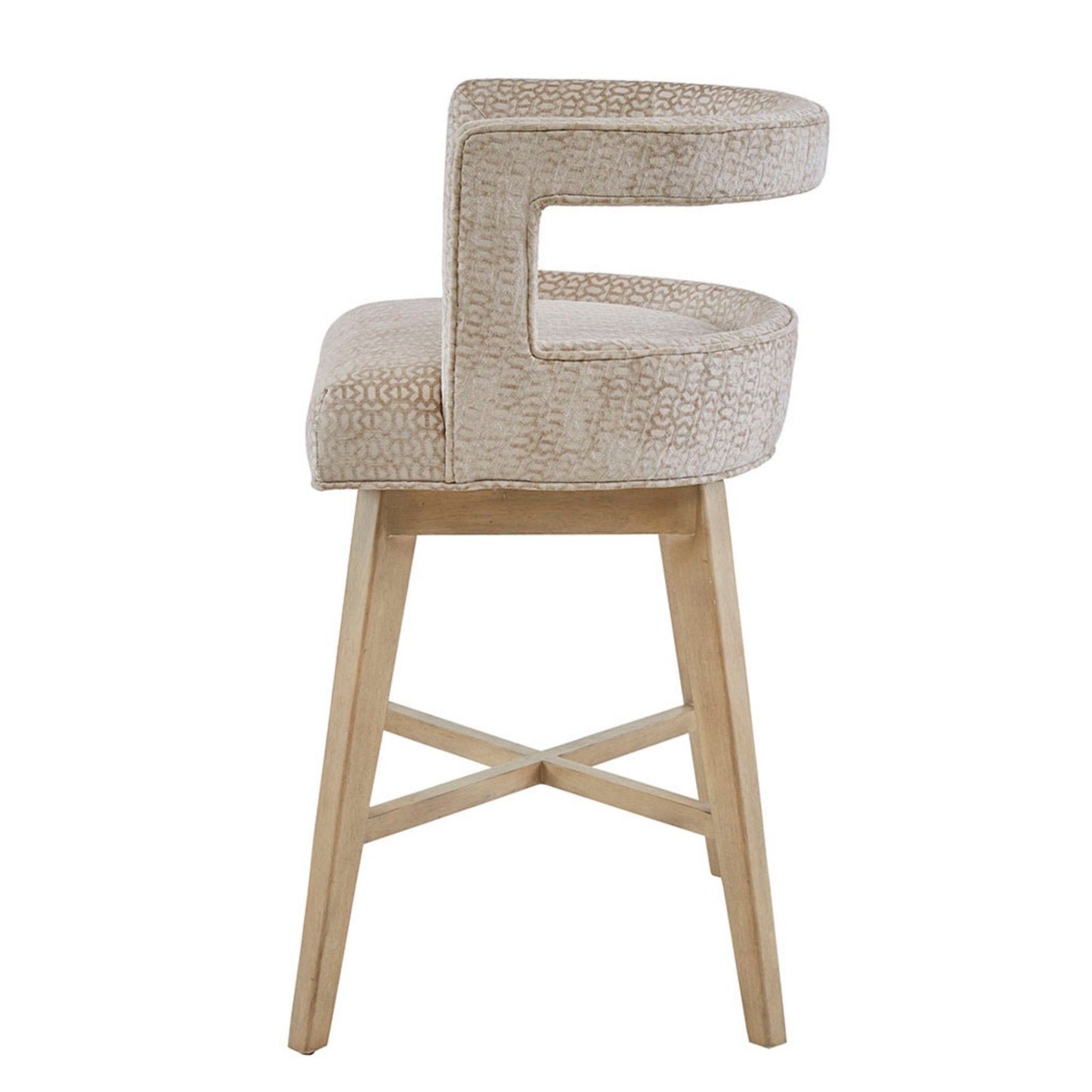 Contemporary Design Swivel Counter Stool With Low Back Support Polyester And Solid Wood - Cream JLA