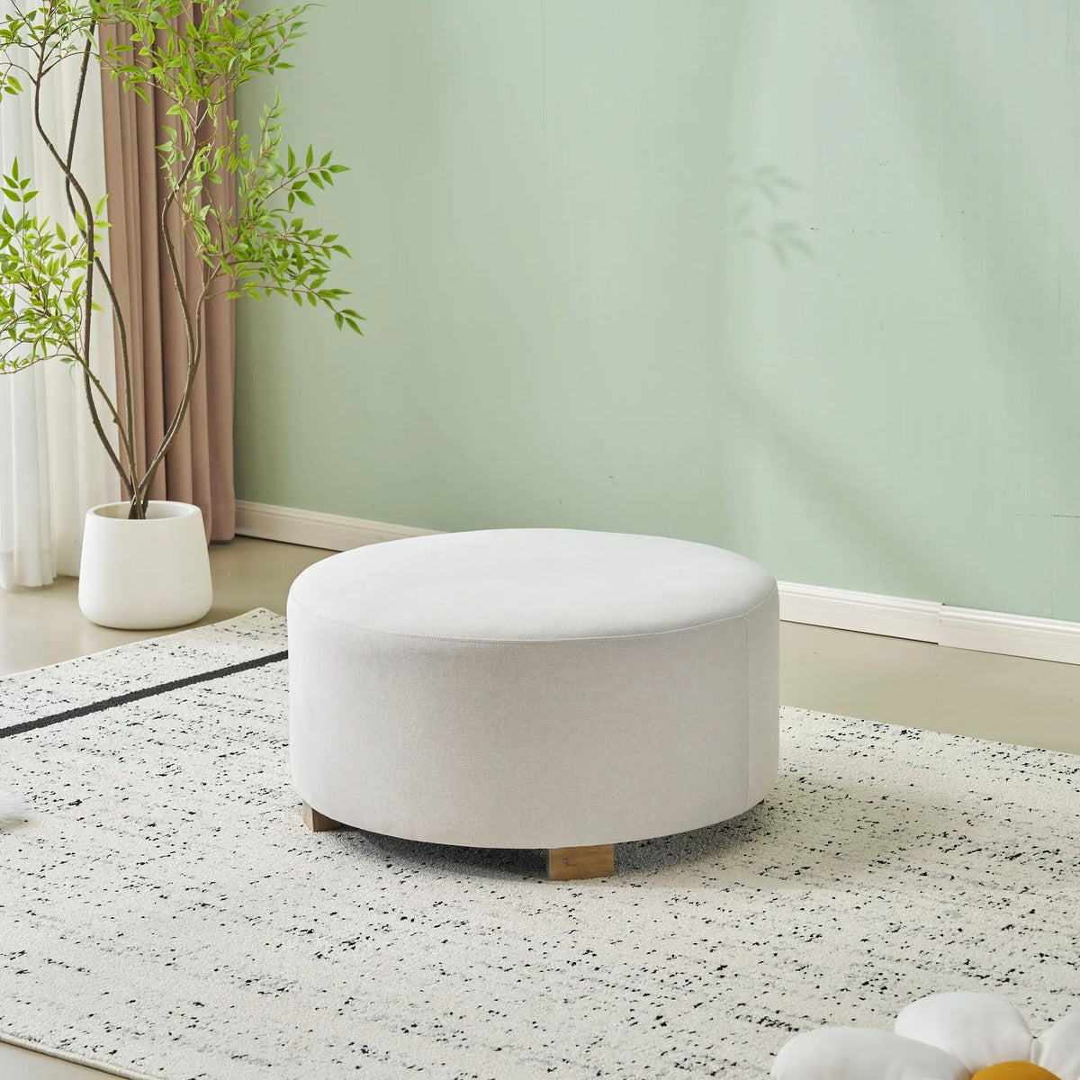 Round Ottoman, Minimalist Footstool - White Noble House