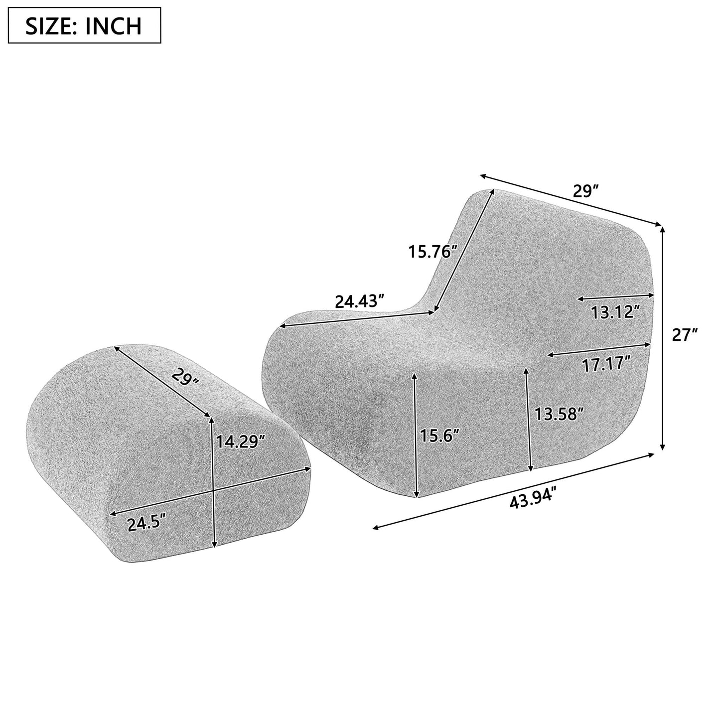 Curved Lounge Chair With Ottoman And High Resilience Foam Noble House