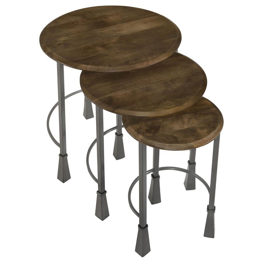 Deja - 3 Piece Round Nesting Table Set - Natural And Gunmetal CoasterElevations