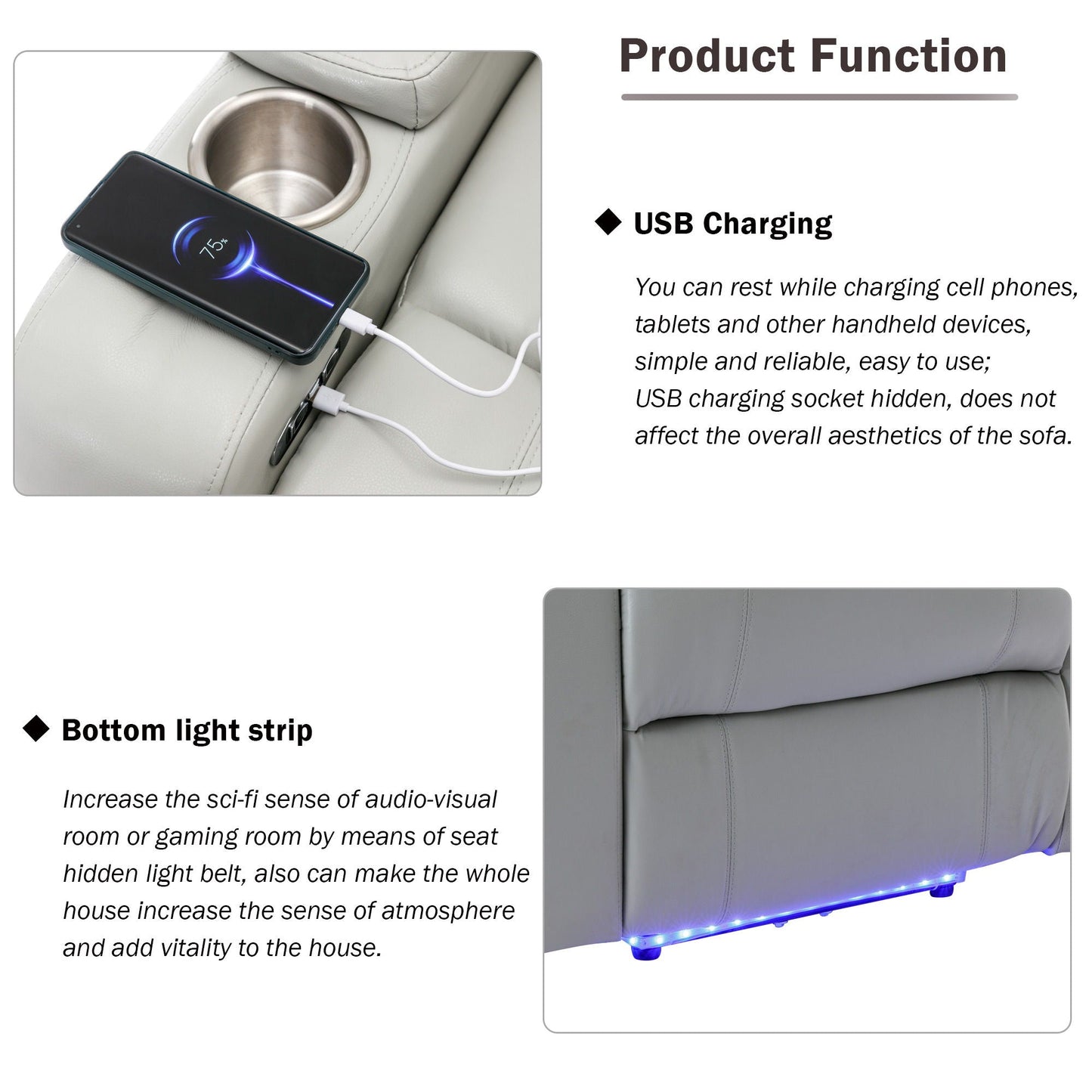 Power Motion Recliner Electric Power Recliner With USB Charging Port, Hidden Arm Storage, Convenient Cup Holder And Bluetooth Speaker Hearth and Haven