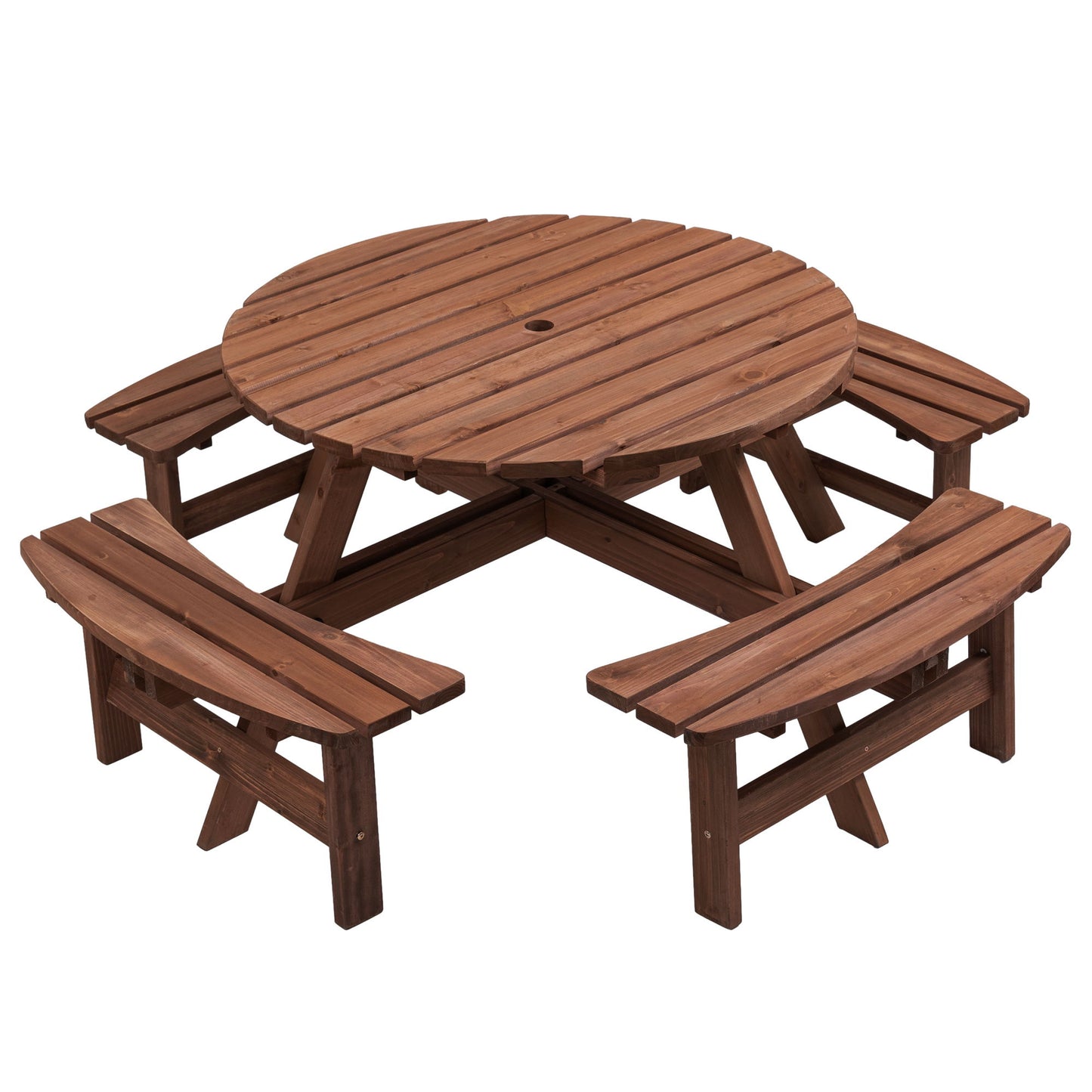 8 Person Wooden Picnic Table, Outdoor Camping Dining Table With Seat, Garden, Diy With 4 Built-In Benches, 2220Lb Capacity Home Essentials