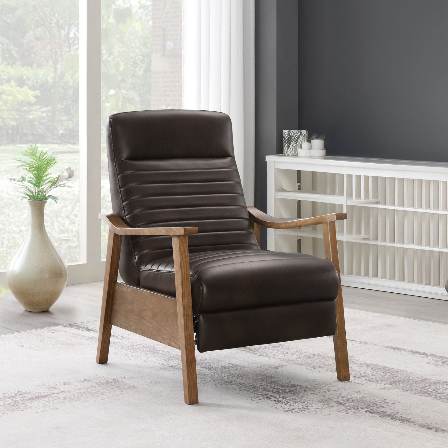 Asher - Modern Push Back Recliner With Wood Arms Home Essentials