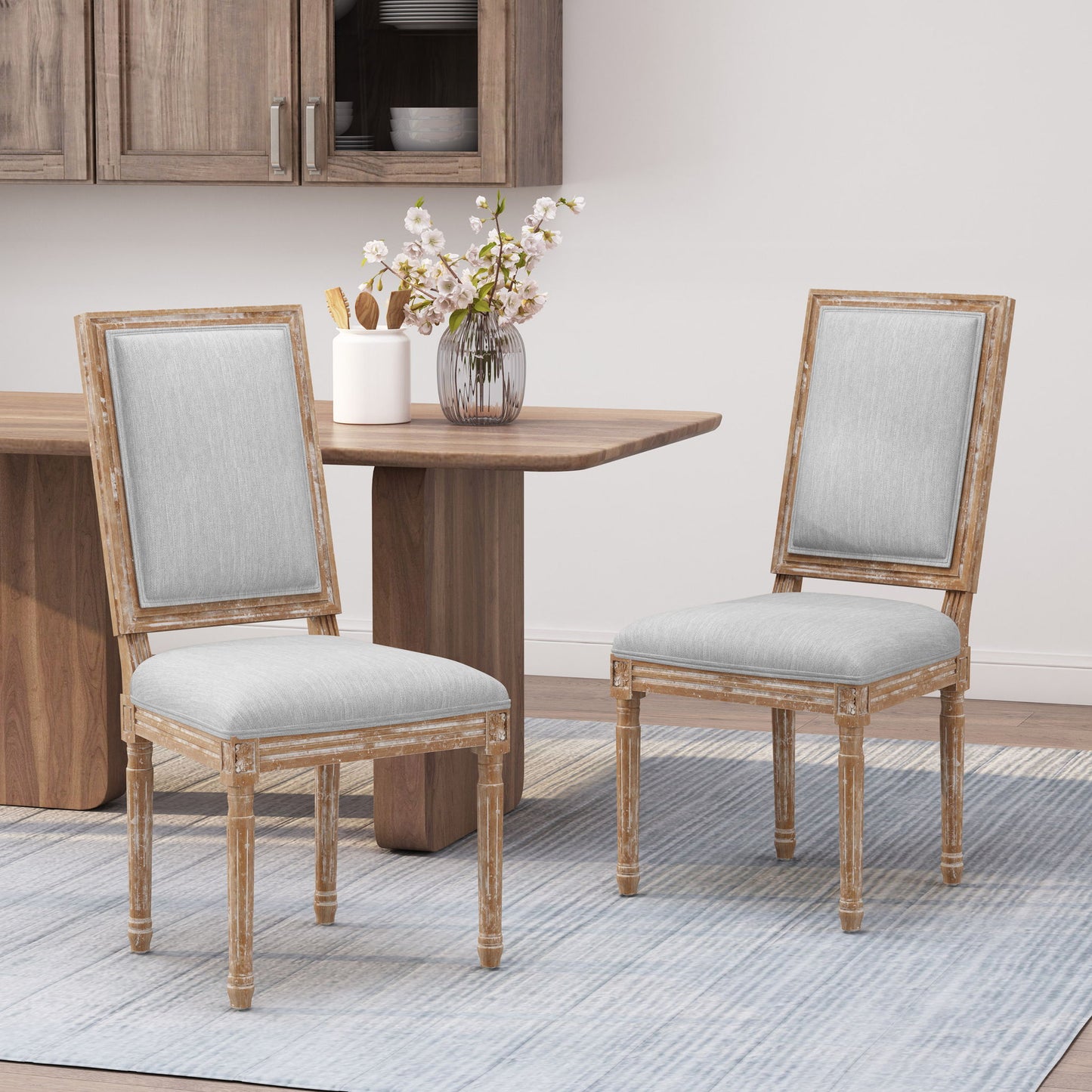 French Country Style Dining Chair With Upholstered Seating And Fluted Legs Noble House