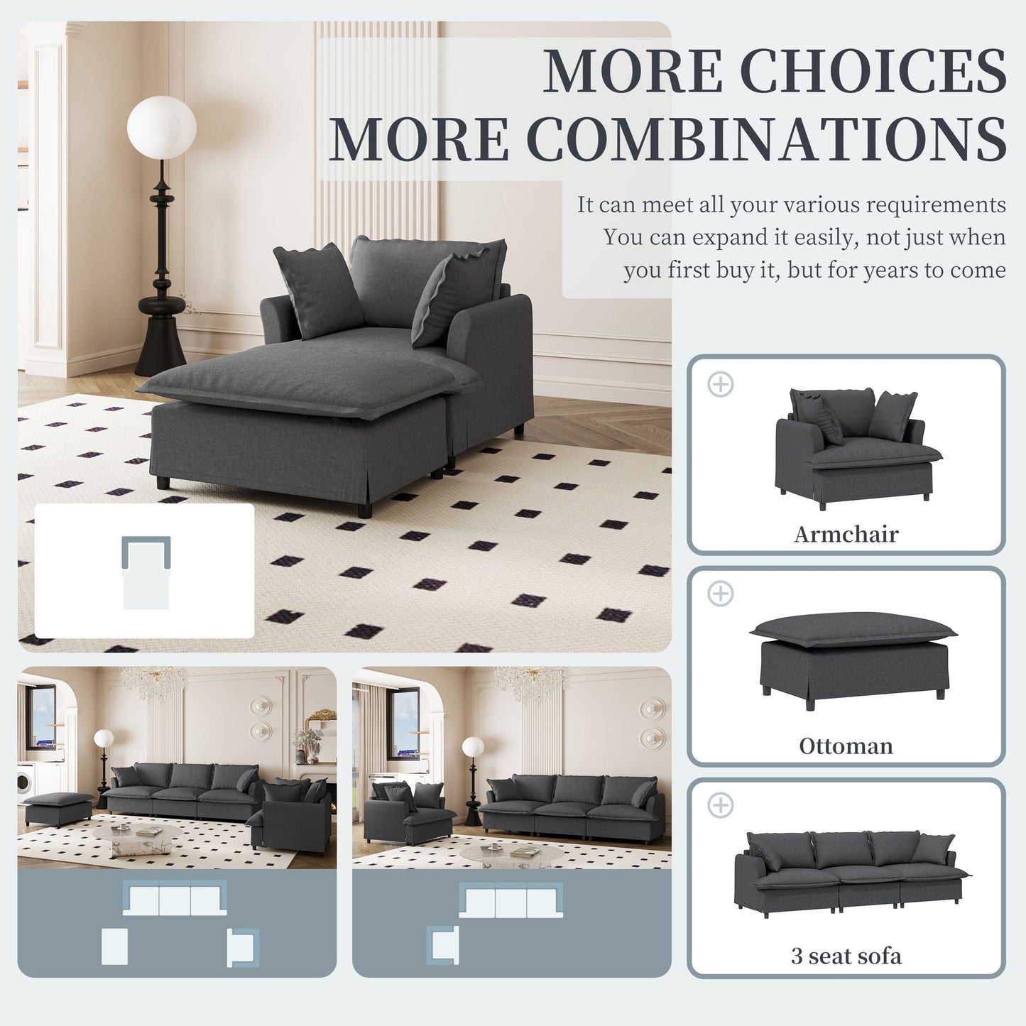 Oversized Chaise Lounge Indoor Single Sofa Bed With Wide Seat, Upholstered Lazy Sleeper Armchair With Movable Ottoman Reading Couch Set Luxe & Co.