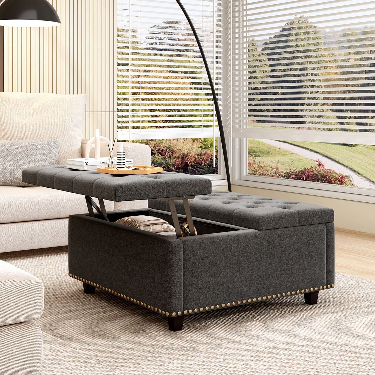 Large Square Storage Ottoman With 2 Storage Doors Home Essentials