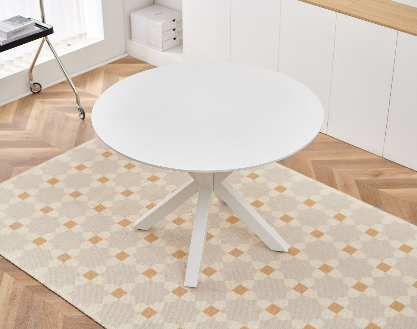Table Mid-Century Dining Table For 4 - 6 People With Round MDF Table Top, Pedestal Dining Table, End Table Leisure Coffee Table, Cross Leg Home Essentials