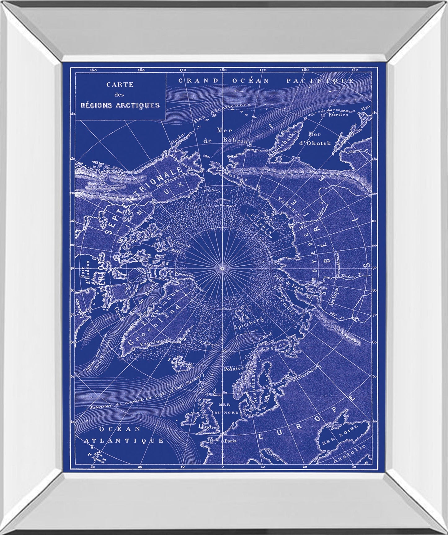 Arctic Map By The Vintage Collection - Mirror Framed Print Wall Art - Blue - Snoozhouse