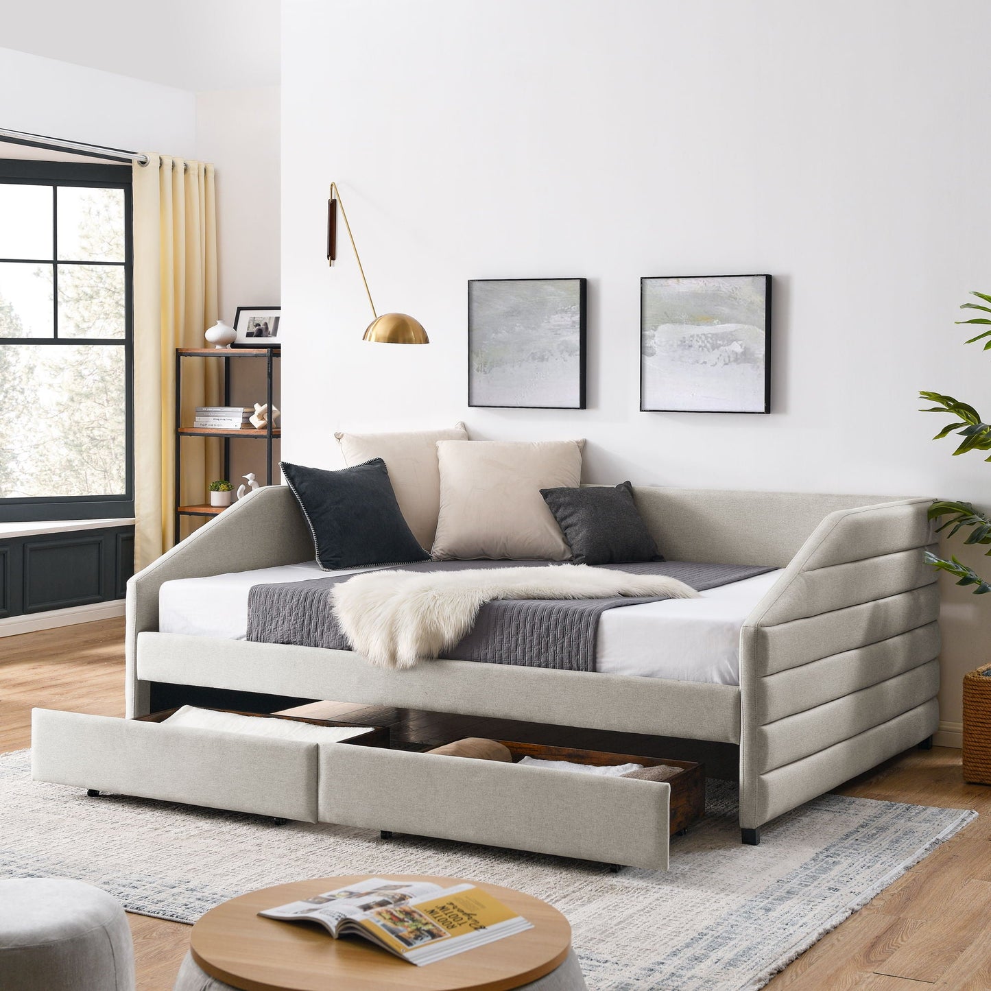 Elegant Daybed With Trundle Upholstered Tufted Sofa Bed Home Essentials