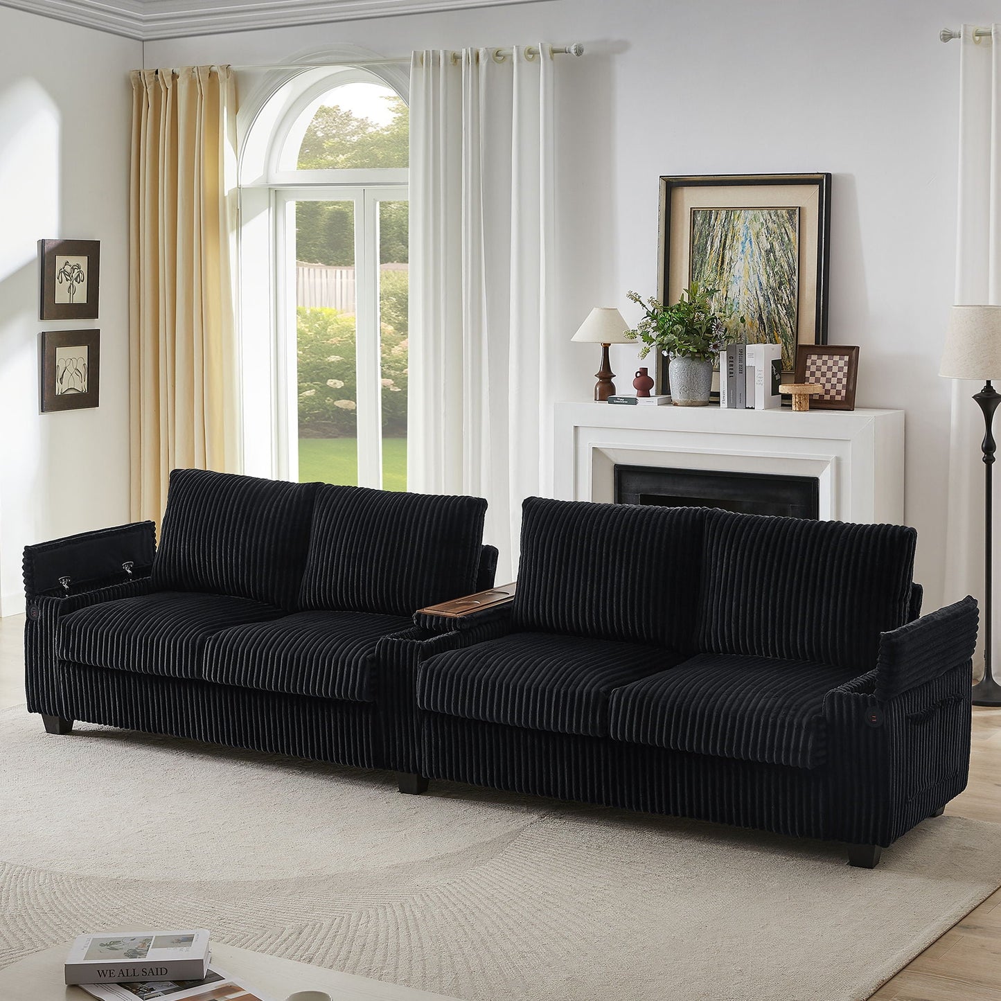 Modern 4 Seater Corduroy Sofa Couch With USB Ports And Hidden Storage Hearth and Haven