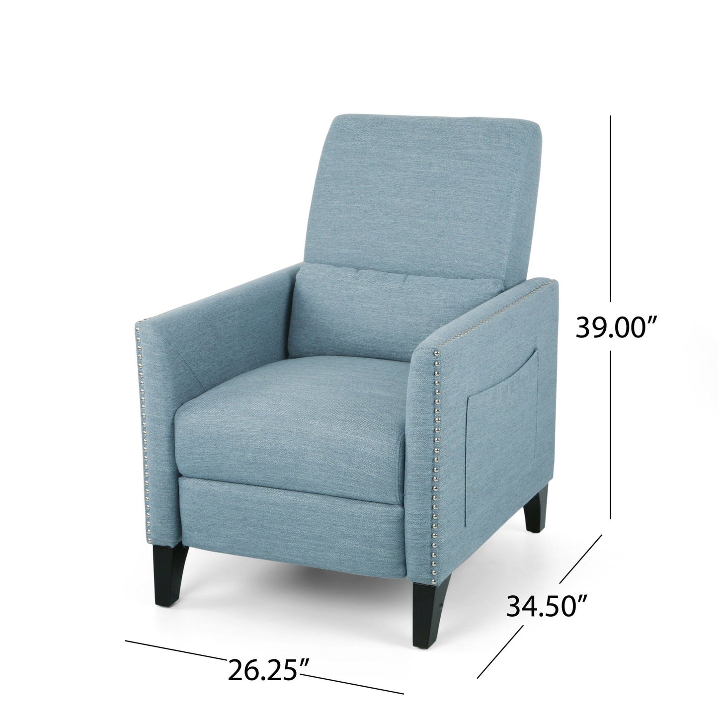 Repose Upholstered Recliner Chair With Nailhead Trim And Side Pocket - Light Blue Noble House