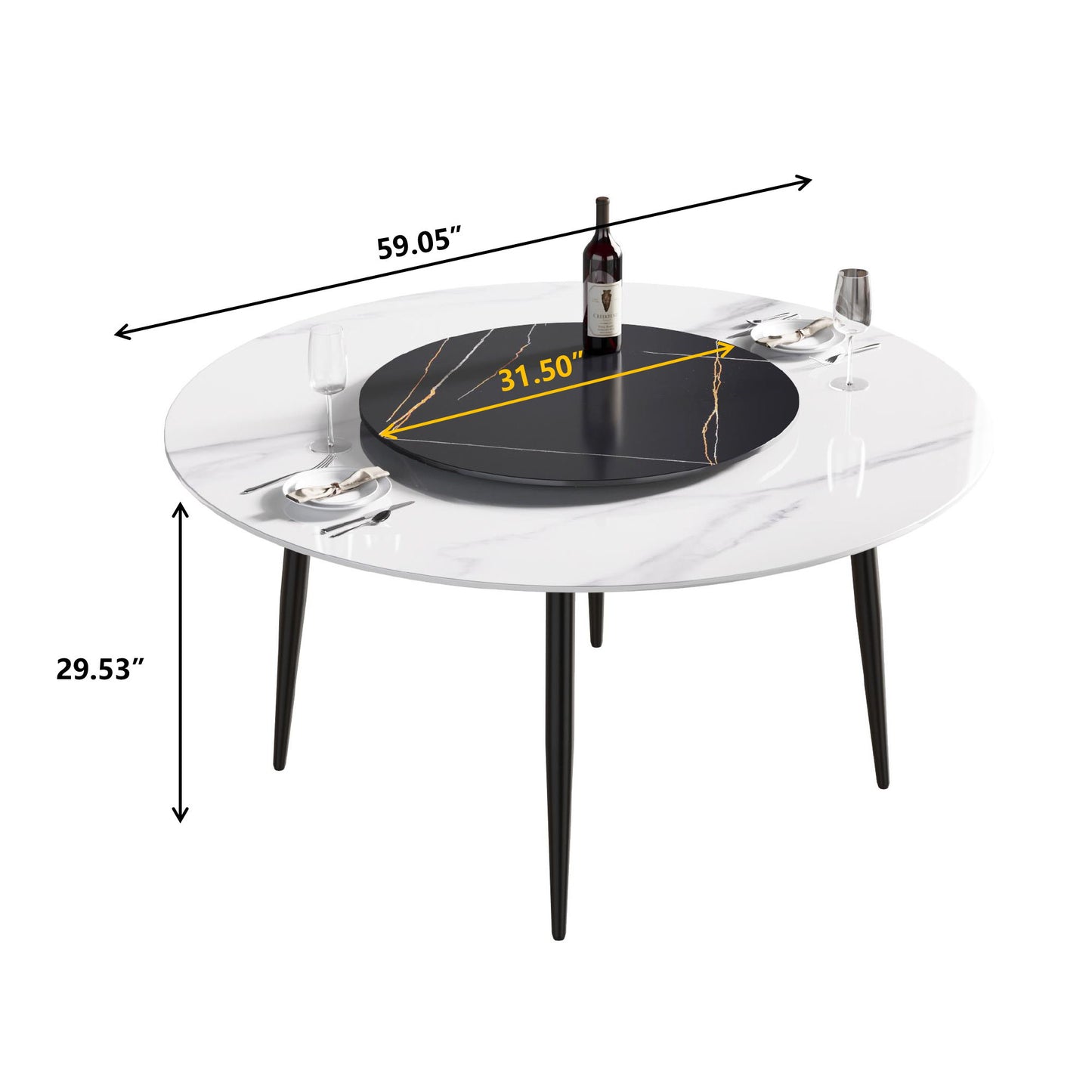 Modern Artificial Stone Round Dining Table, Can Accommodate 6 People Artificial Stone Turntable Home Essentials