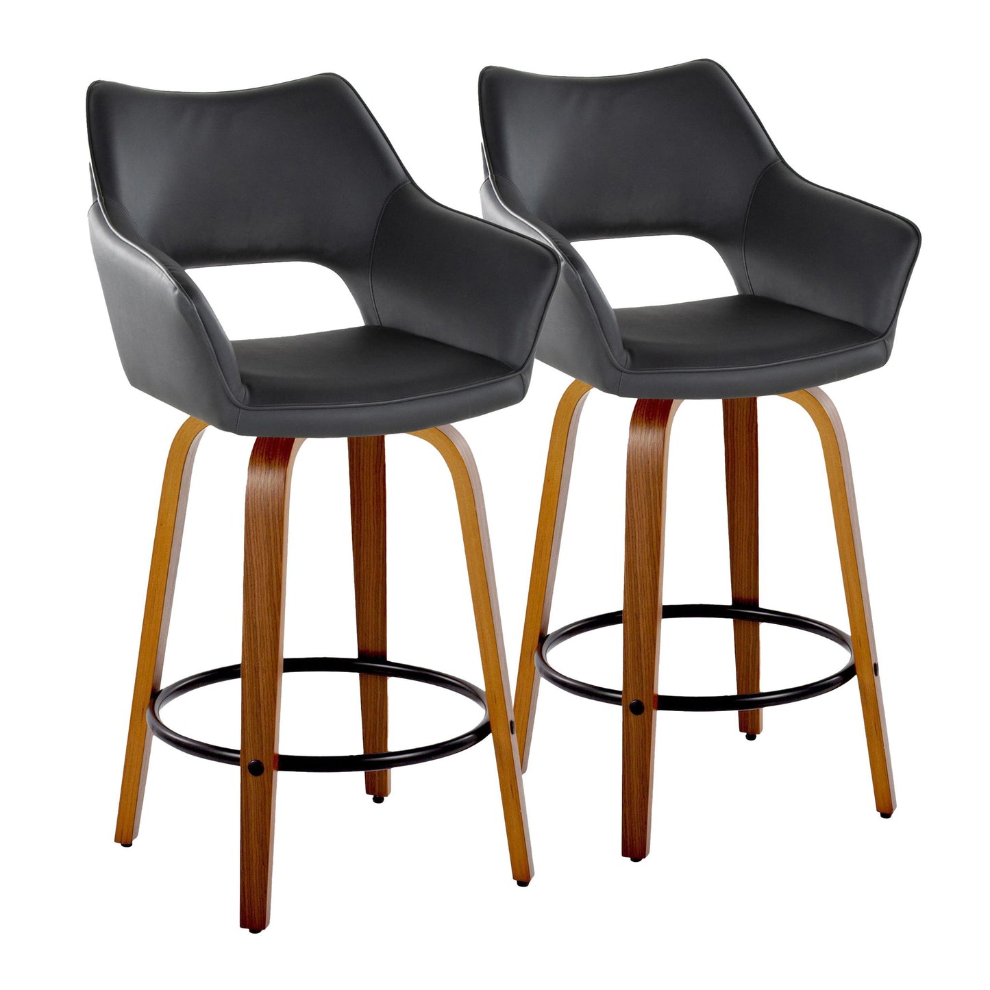 Mustang - Contemporary Fixed Height Counter Stool With Swivel With Round Footrest (Set of 2) Lumi Source