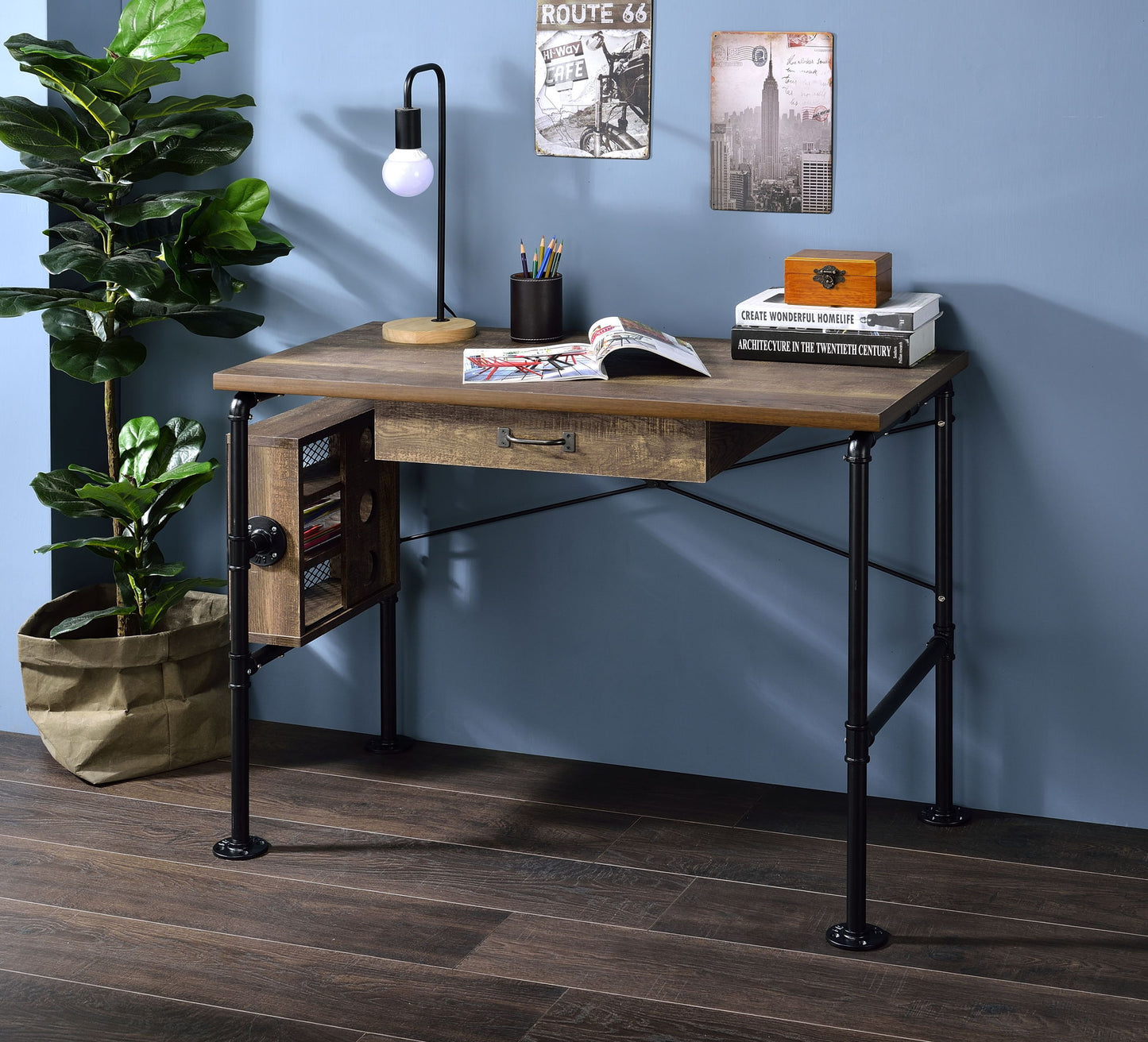 Endang - Writing Desk - Weathered Oak / Black Acme