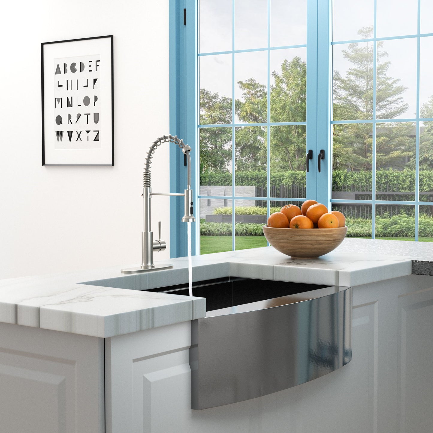 21" Commercial Kitchen Faucet With Dual Function Pull Down Sprayhead In, Stainless Steel - Brushed Nickel Daily Nest