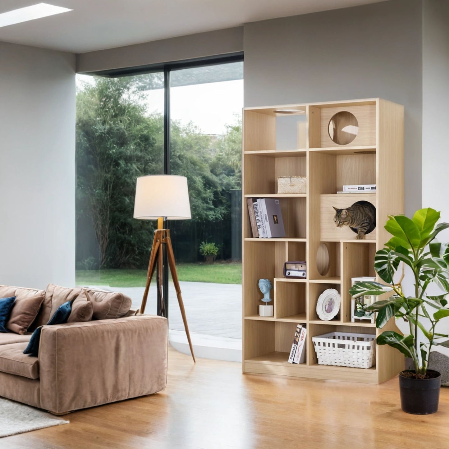 Furniture Style Cat Bookcase Cat Tree Shelves - Natural Daily Nest