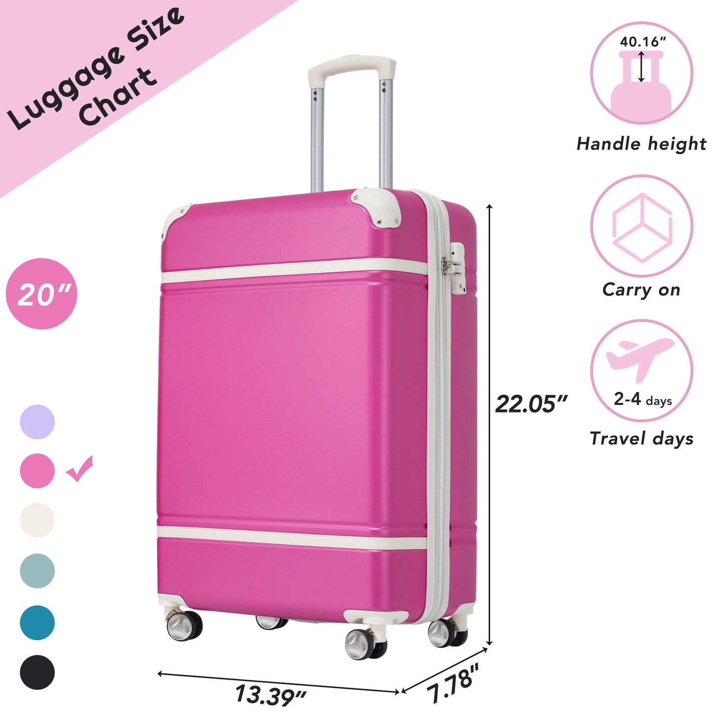 20" Luggage 1 Piece With Tsa Lock, Lightweight Suitcase Spinner Wheels, Carry On Vintage Luggage Daily Nest