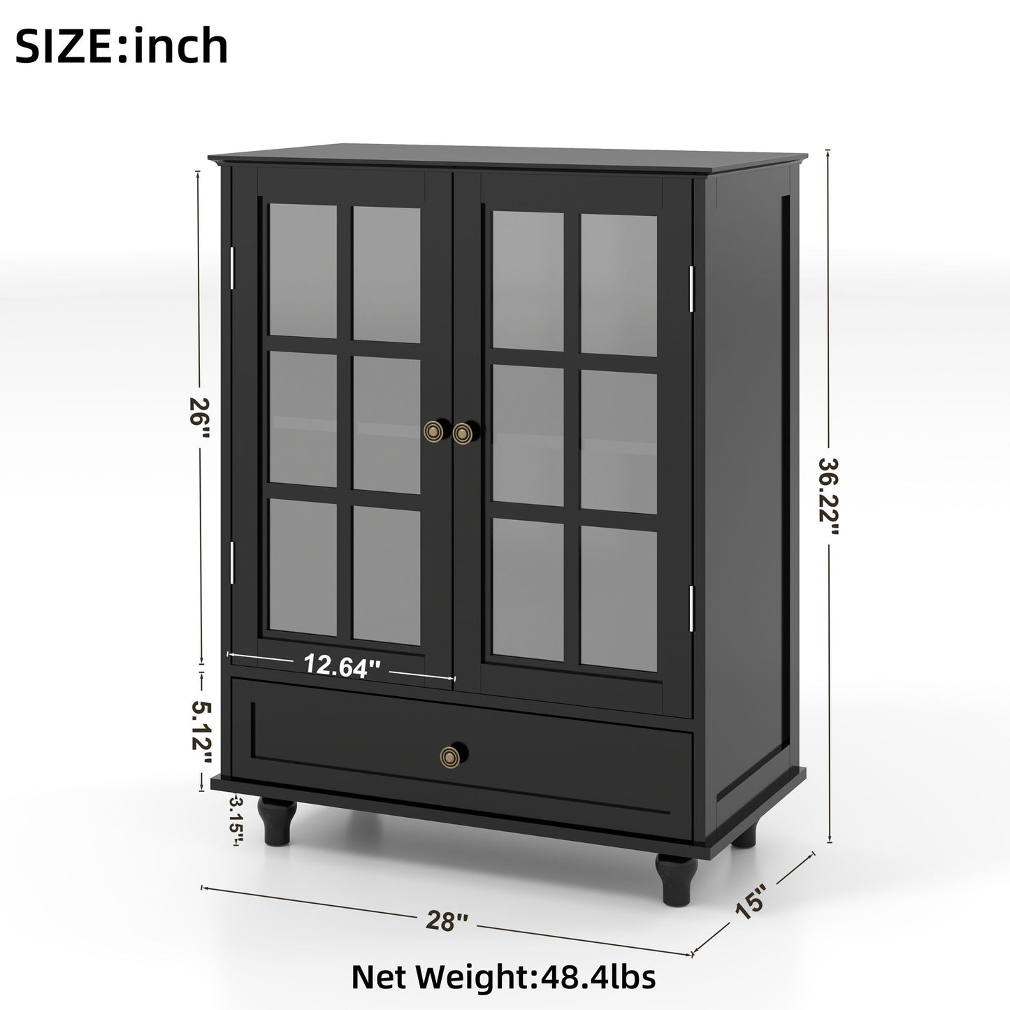 Minimalist Buffet Cabinet With Double Glass Doors And Drawer Home Essentials