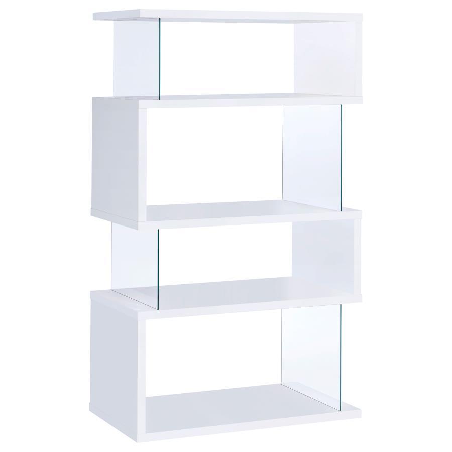 Emelle - 4-Shelf Glass Panel Bookshelf CoasterEveryday