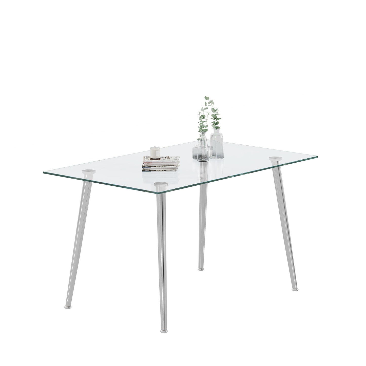 Thick Tempered Glass Top Dining Table & Stainless Steel Legs - Silver Home Essentials