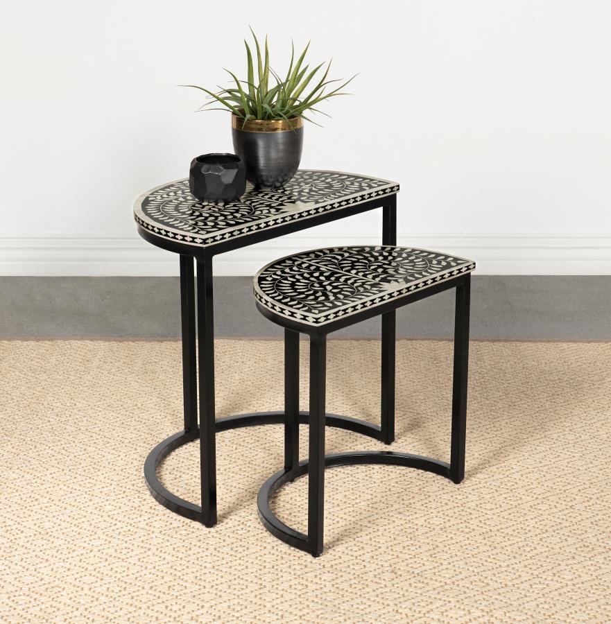 Zakiya - 2 Piece Demilune Nesting Table Set - Black And White Coaster Fine Furniture