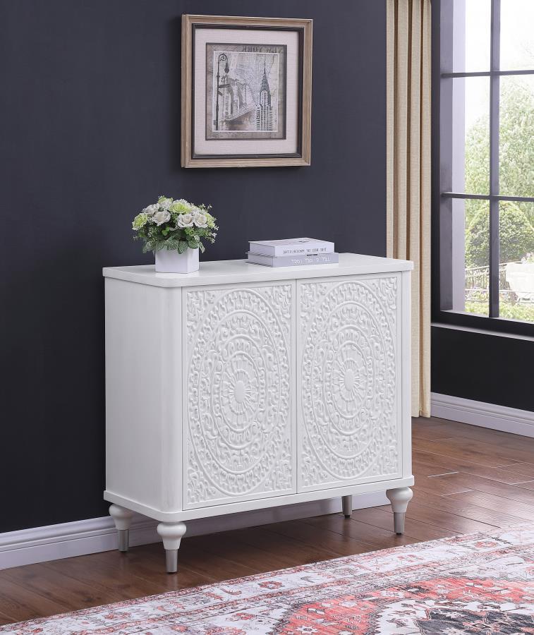 Cardella - 2 Door Mandala Accent Cabinet - Distressed White Coaster Fine Furniture