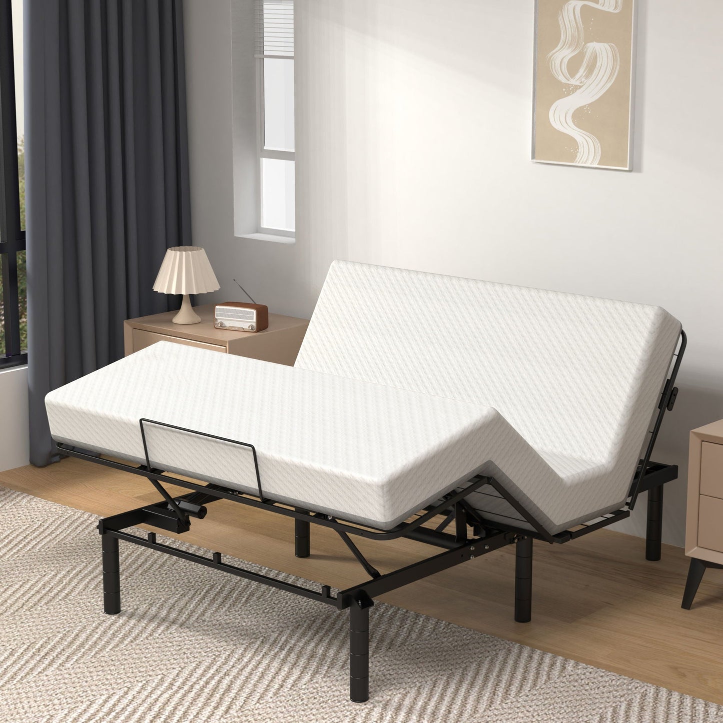 Zero Clearance Adjustable Bed Base Frame With Quiet Motor And Dual USB Ports, Queen Size - Black Home Essentials