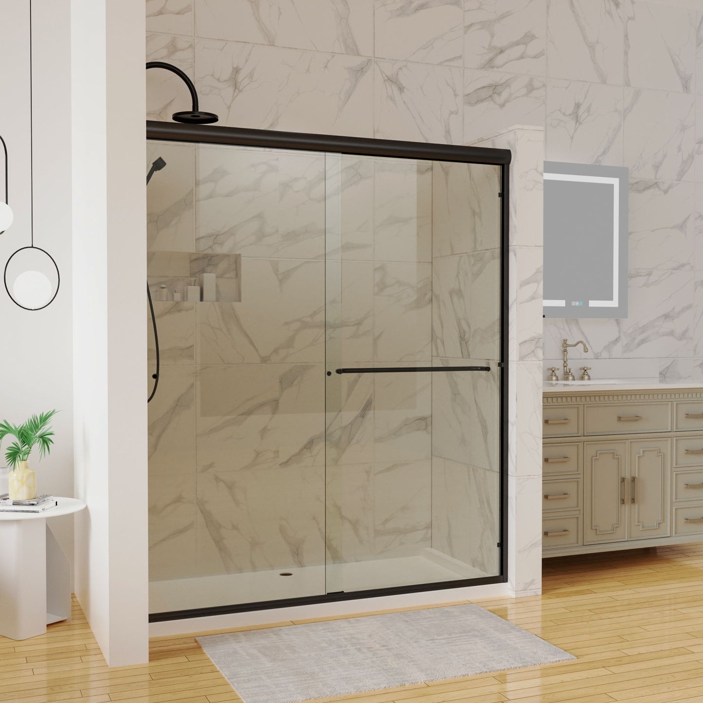 Traditional Sliding Shower Door With Clear Glass - Matte Black Daily Nest