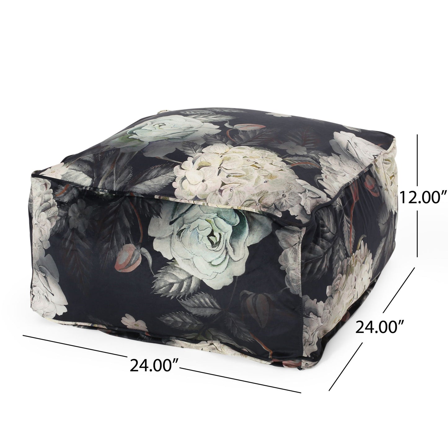 Hazel - Large Square Pouf With Flower Print Home Essentials